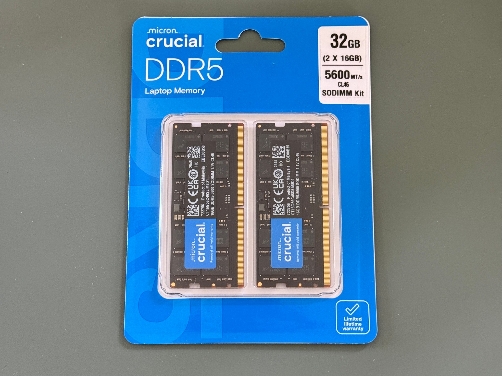 UNOPENED** Crucial 32GB Kit (2x16GB) DDR5 5600MT/s Laptop Memory