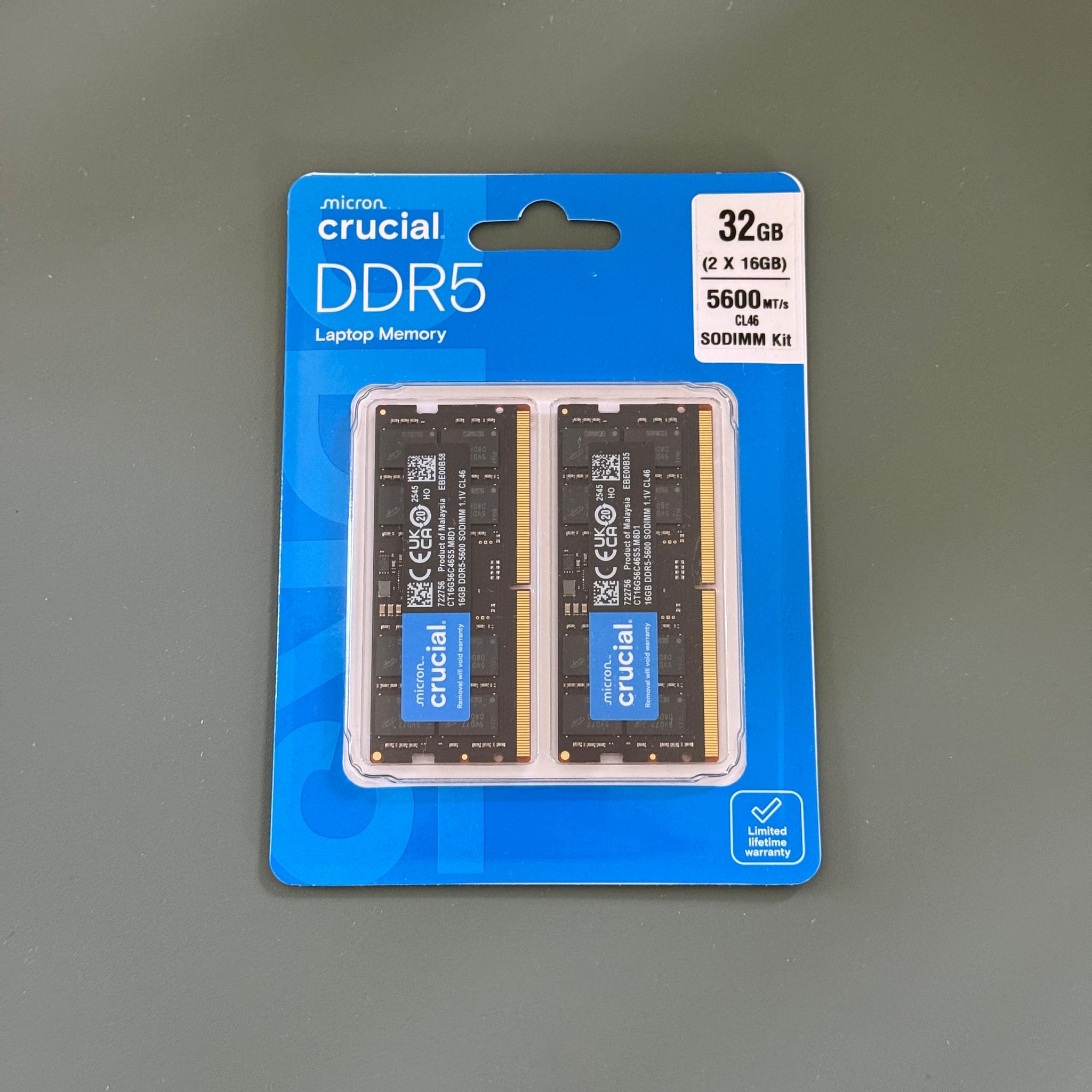 UNOPENED** Crucial 32GB Kit (2x16GB) DDR5 5600MT/s Laptop Memory