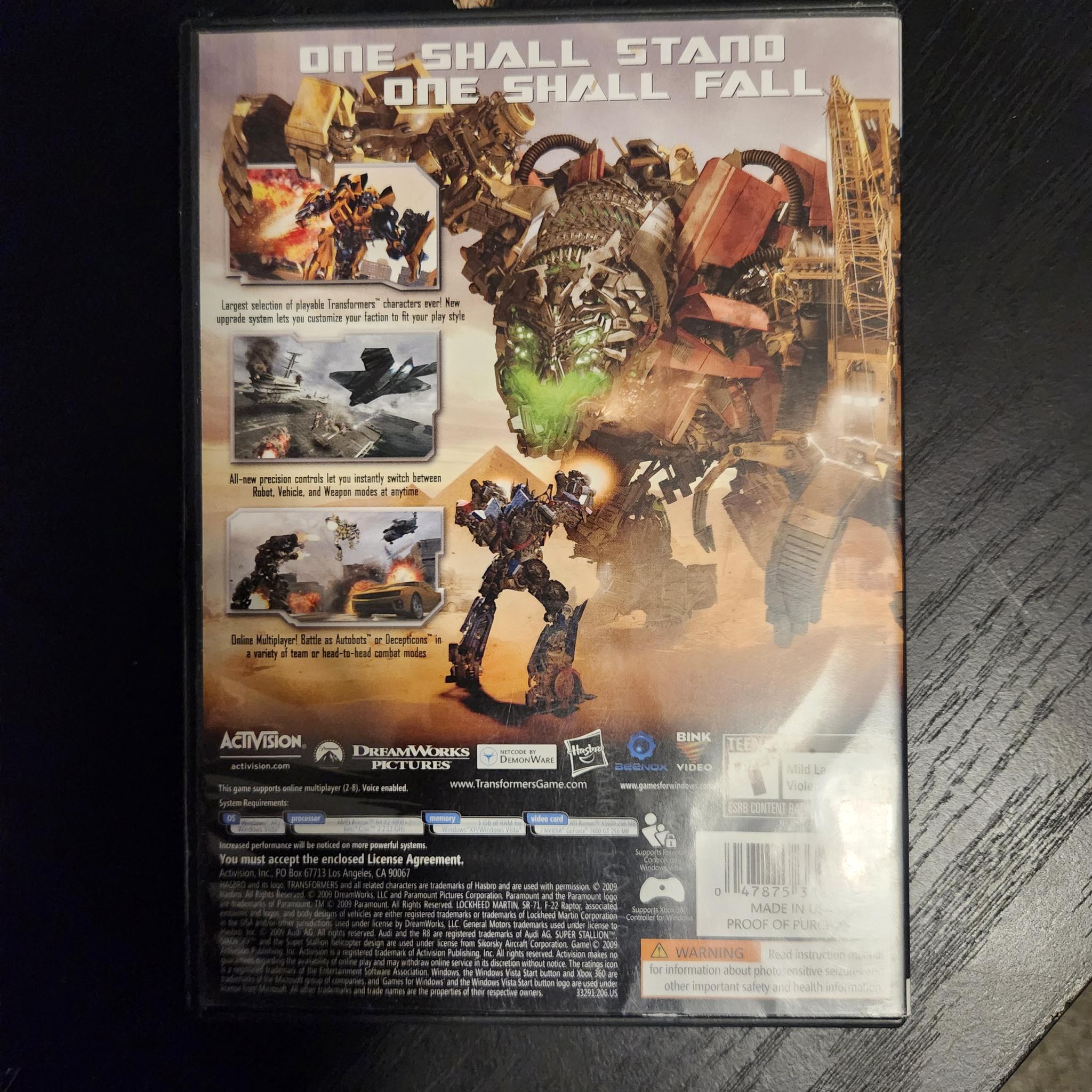 Transformers Revenge of the fallen PC DVD computer game