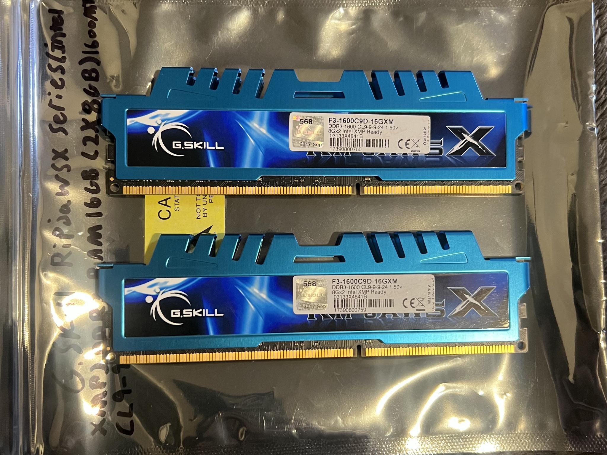 G. Skill RipJawsX Series (Intel XMP) DDR3 RAM 16GB (2x8GB) 1600 MT/s CL9-9-9 1.50V