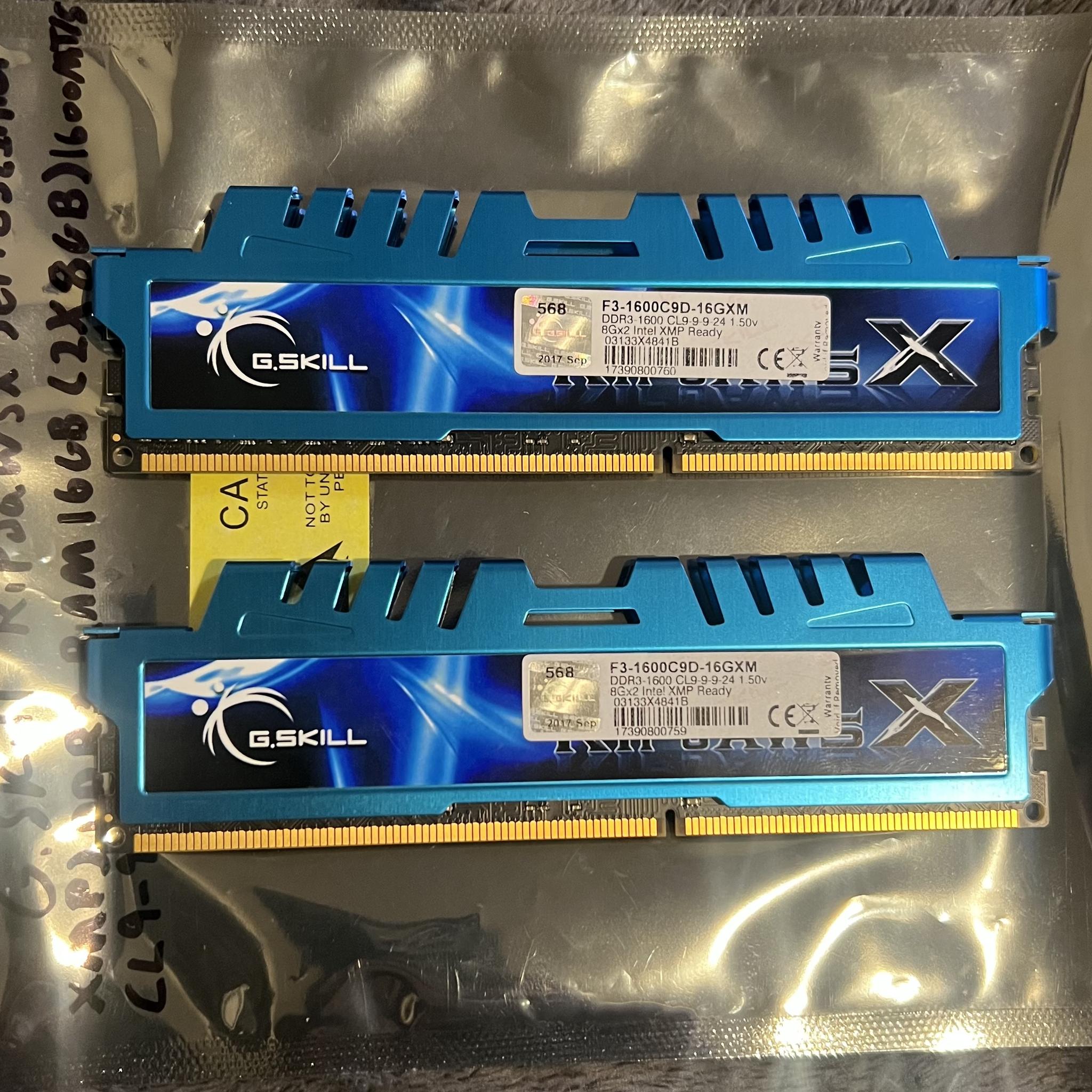G. Skill RipJawsX Series (Intel XMP) DDR3 RAM 16GB (2x8GB) 1600 MT/s CL9-9-9 1.50V