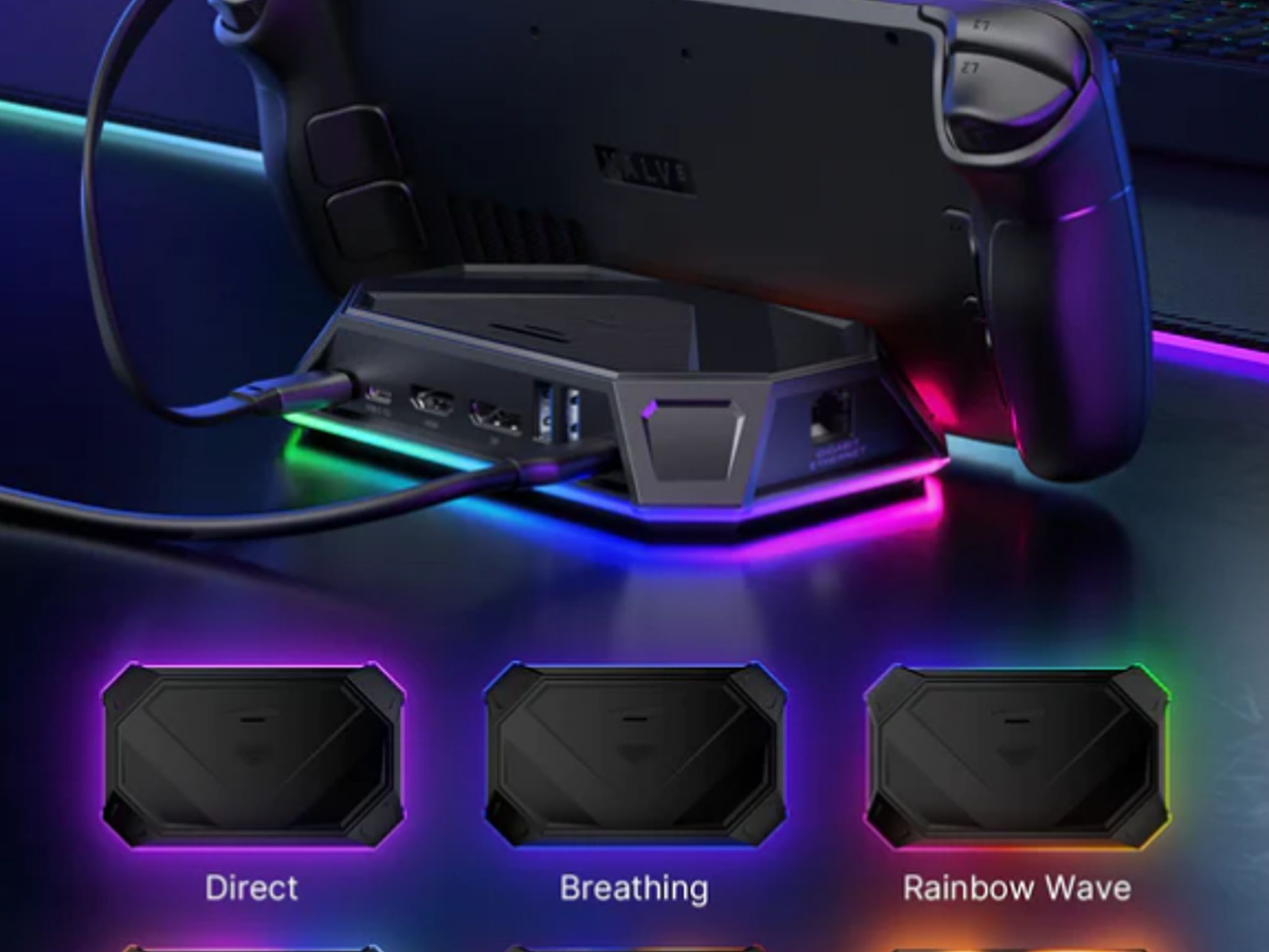 JSAUX RGB Docking Station For Steam Deck / ROG Ally - Black