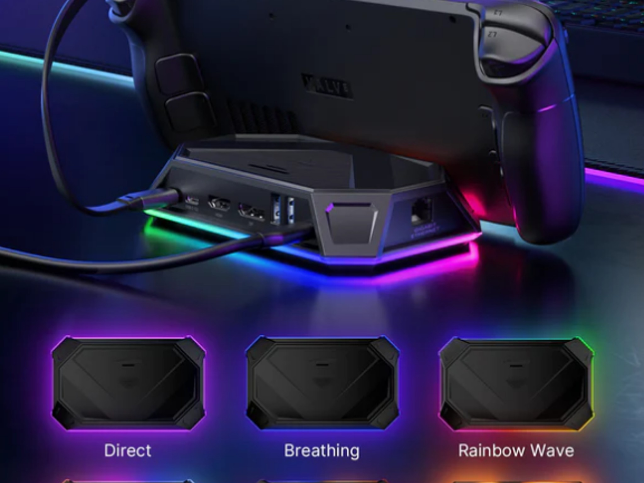 JSAUX RGB Docking Station For Steam Deck / ROG Ally - Black