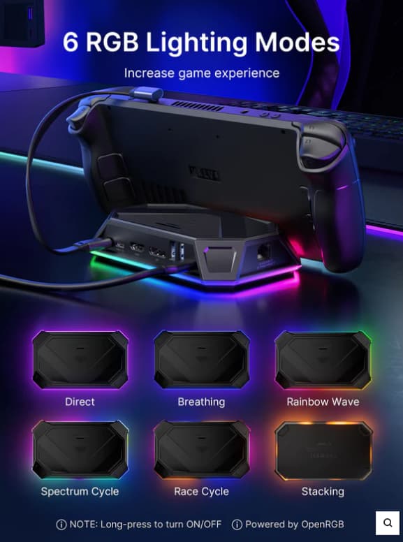 JSAUX RGB Docking Station For Steam Deck / ROG Ally - Black