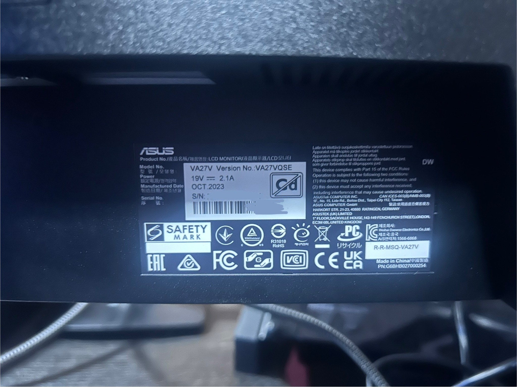 ASUS VA27VQSE 27" Full HD (1920 x 1080) 75Hz Curved Screen Monitor