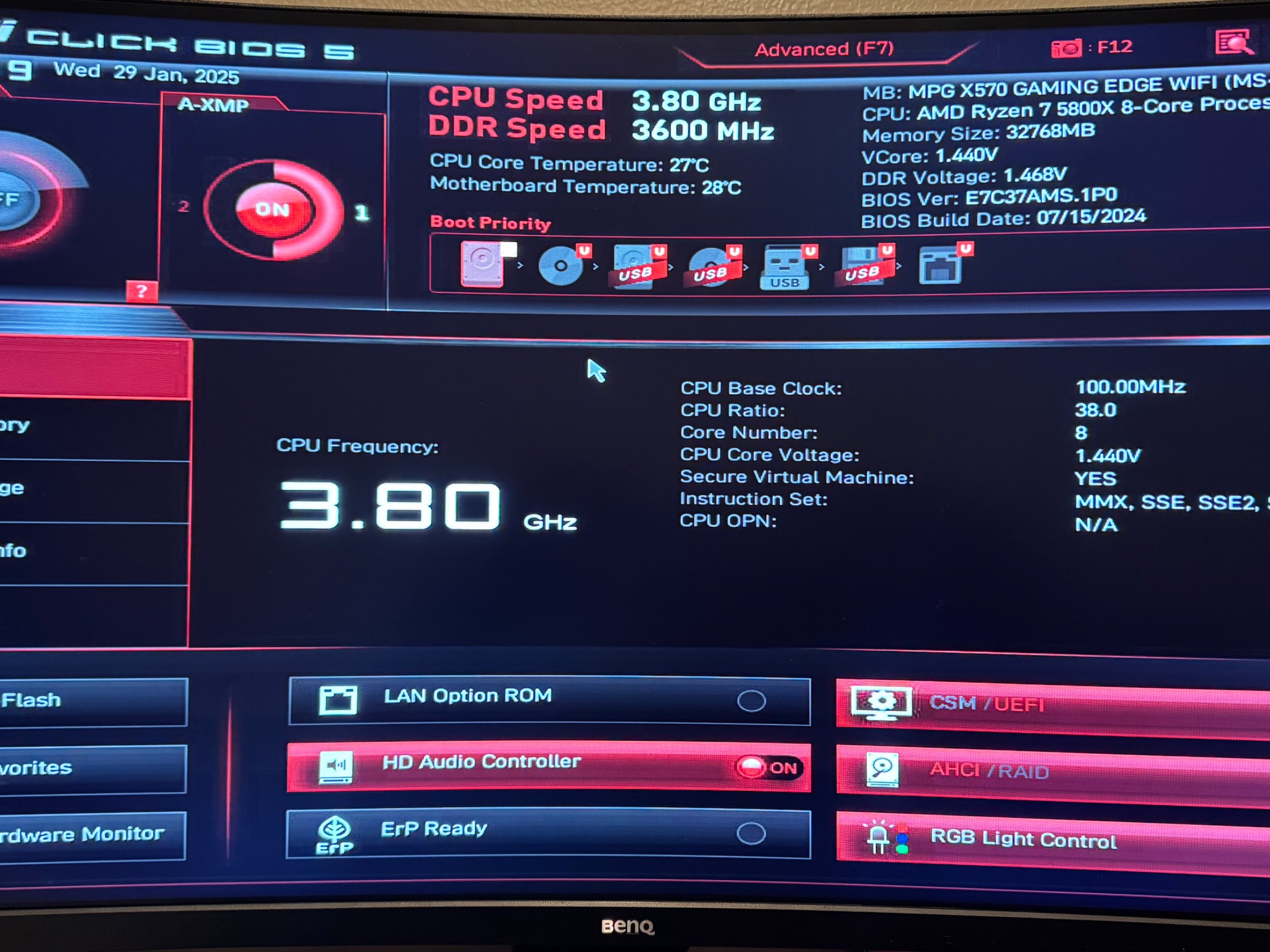 AMD 5800X with MSI X570 Motherboard and 32GB Ram