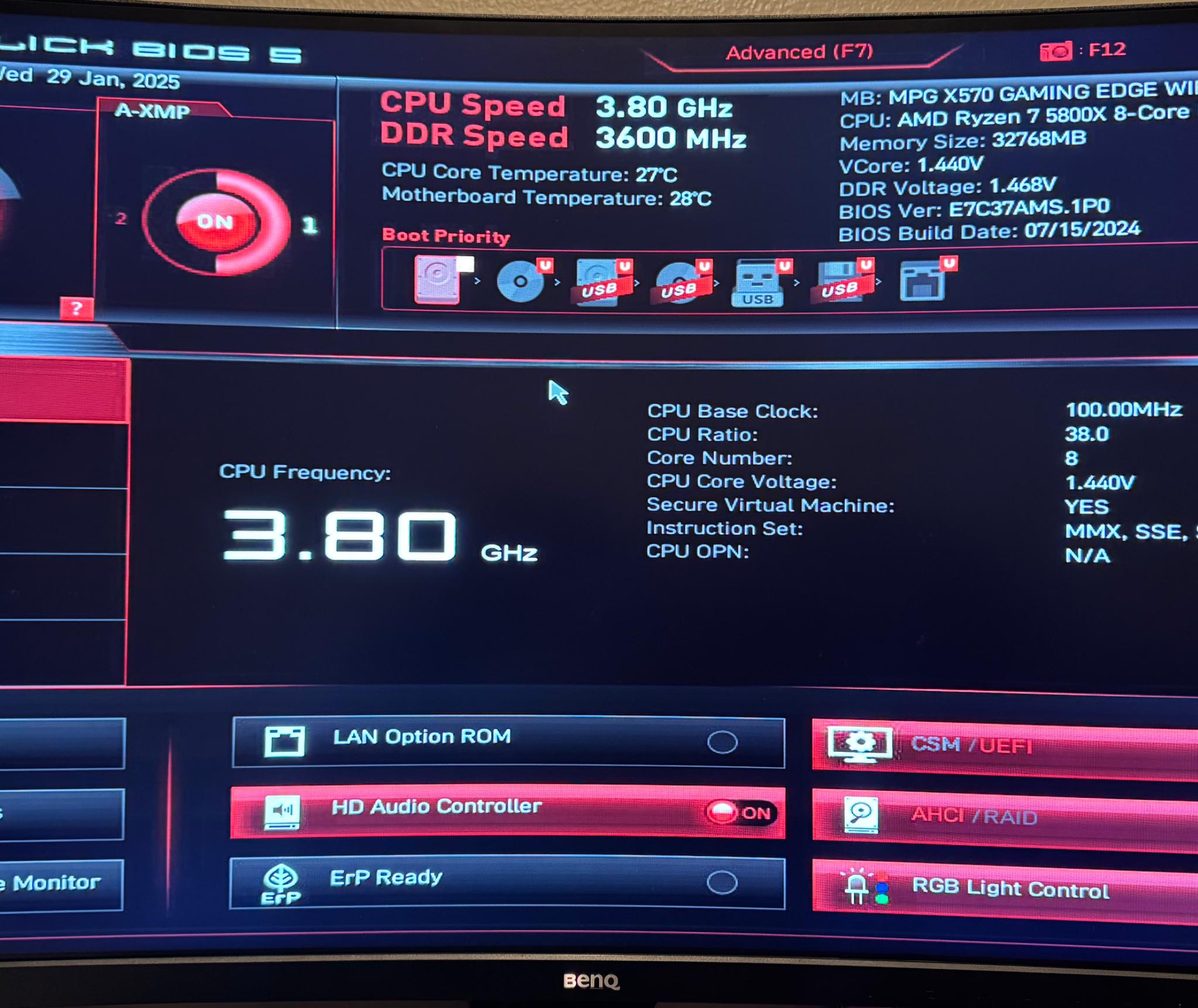 AMD 5800X with MSI X570 Motherboard and 32GB Ram