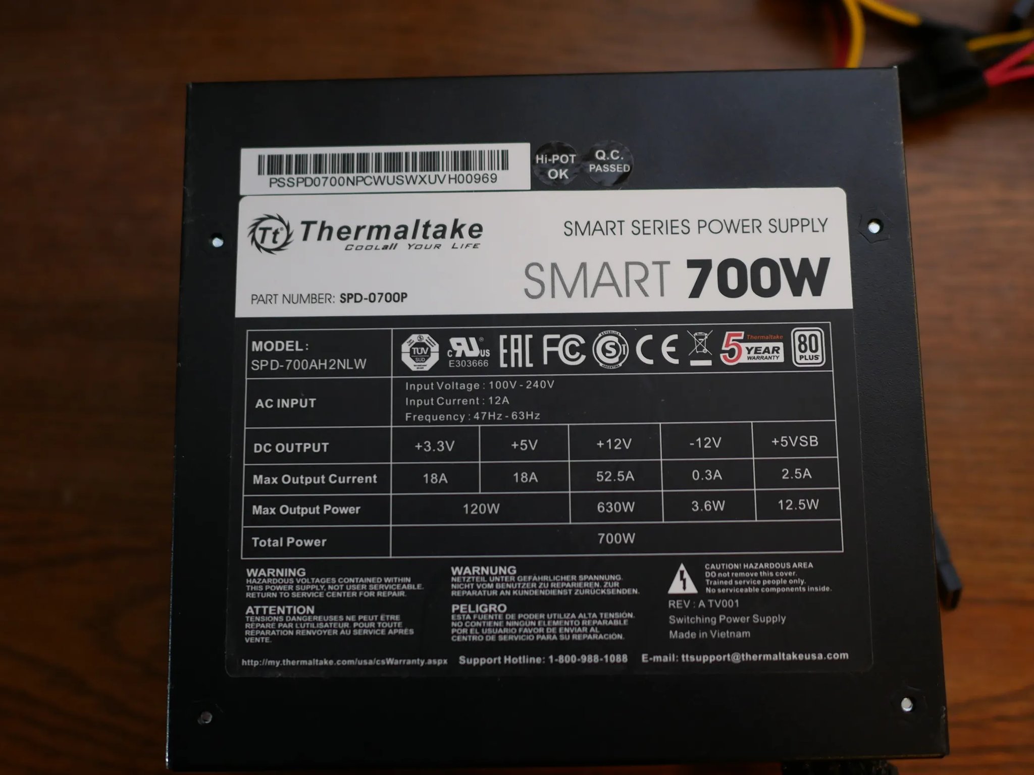 Thermaltake Smart 700W Power Supply ATX SPD-700AH2NLW