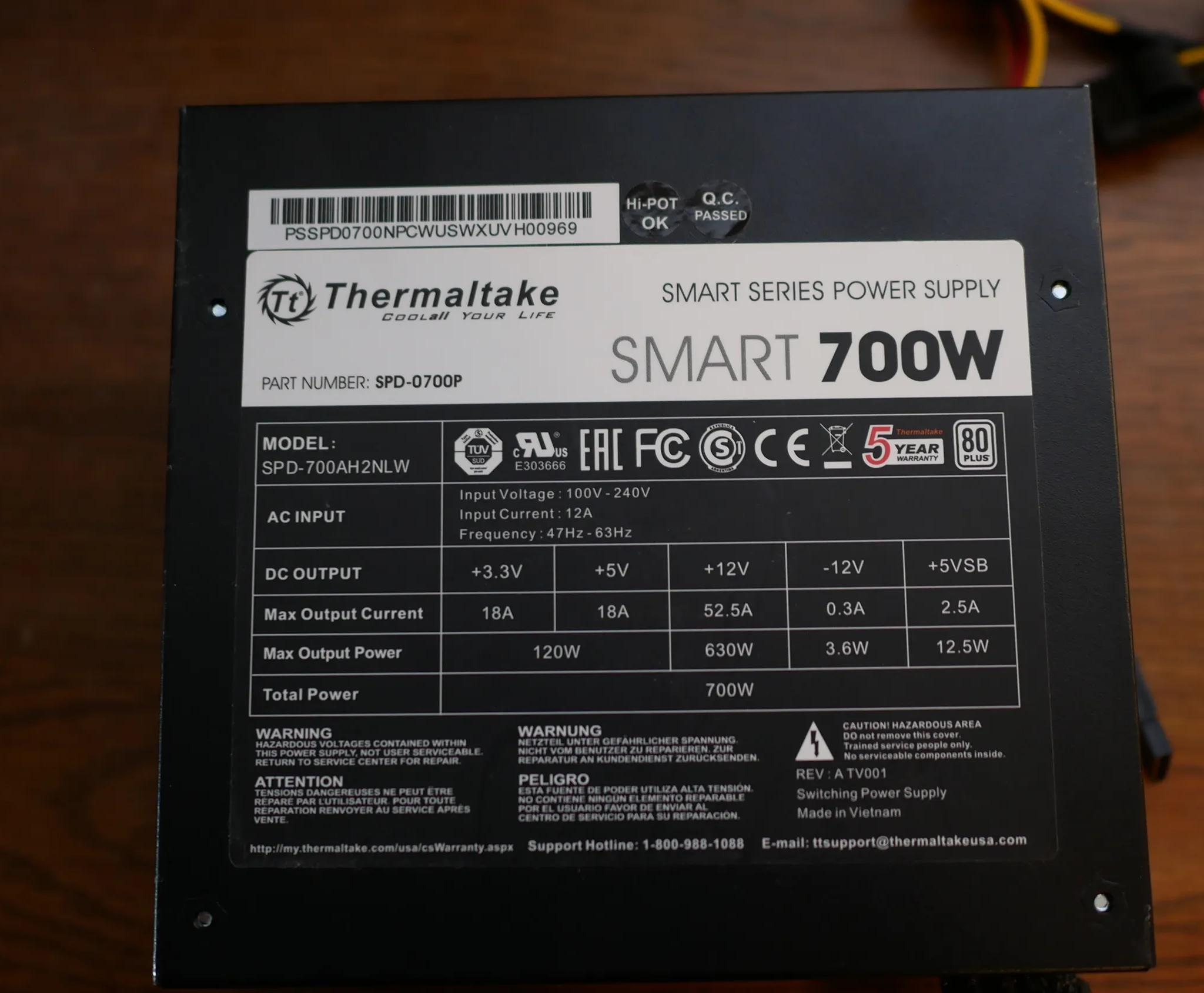 Thermaltake Smart 700W Power Supply ATX SPD-700AH2NLW