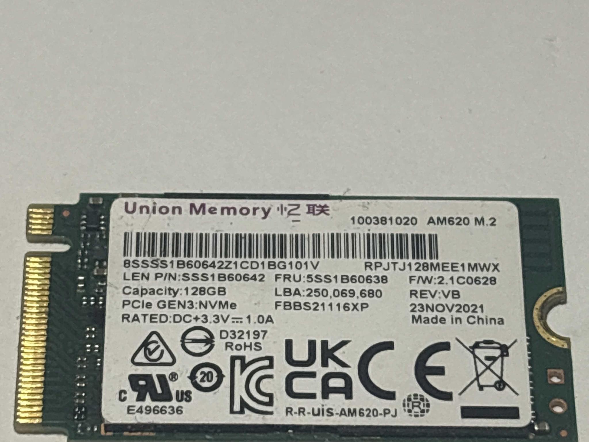 UMIS 128GB NVMe SSD Tested Working 100% Health Ultra Low Hours