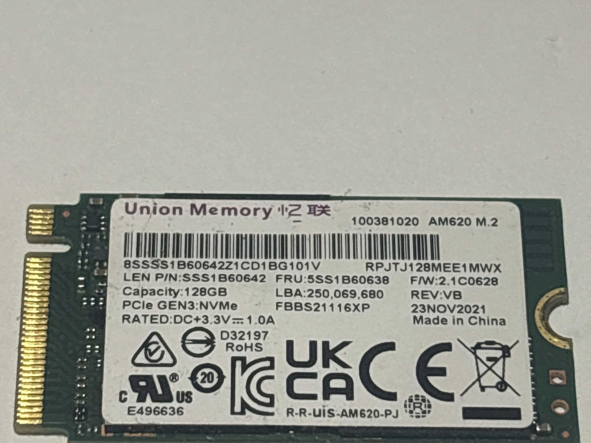 UMIS 128GB NVMe SSD Tested Working 100% Health Ultra Low Hours