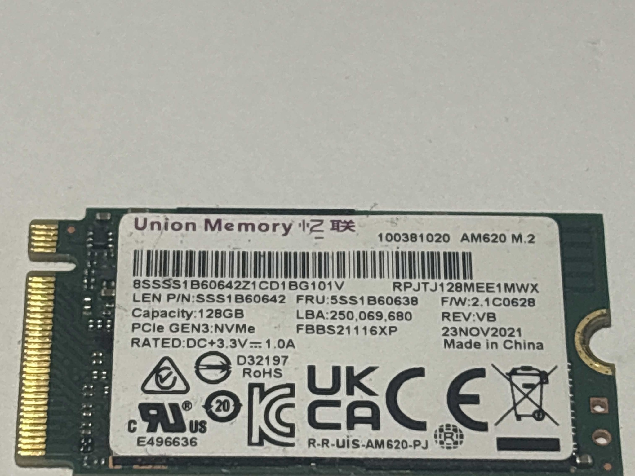 UMIS 128GB NVMe SSD Tested Working 100% Health Ultra Low Hours