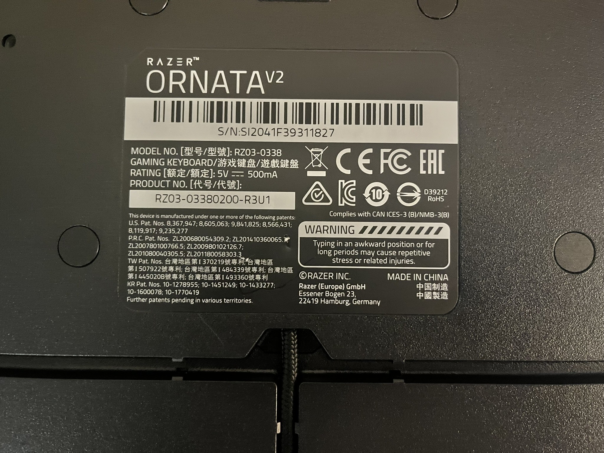 Razer Ornata V2 wired keyboard