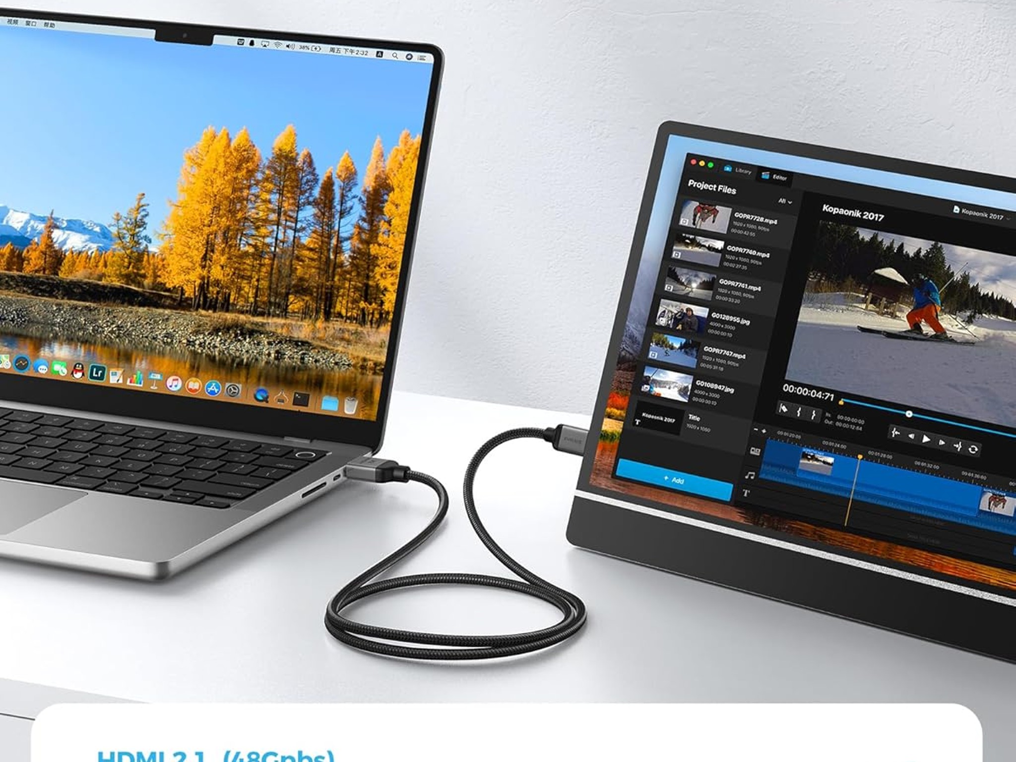 8K 4K Mini HDMI to HDMI Cable 6.6FT Mini HDMI 2.1 8K 60Hz 4K@240Hz 144Hz 120Hz Upgrade Braided 48Gbs