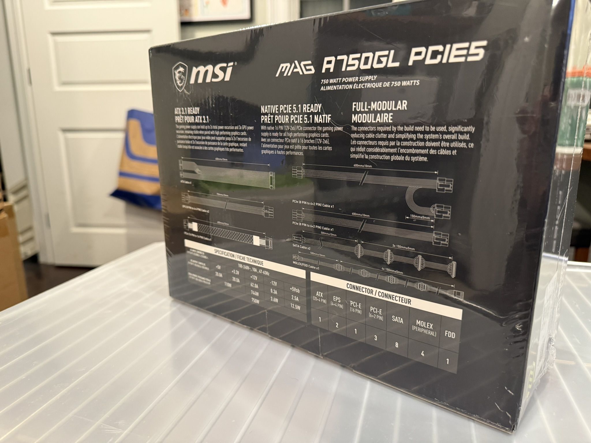 New. 750w PSU. MSI MAG A750GL PCIE5. 80+ Gold, ATX3.1, PCIe 5.1. Factory sealed.