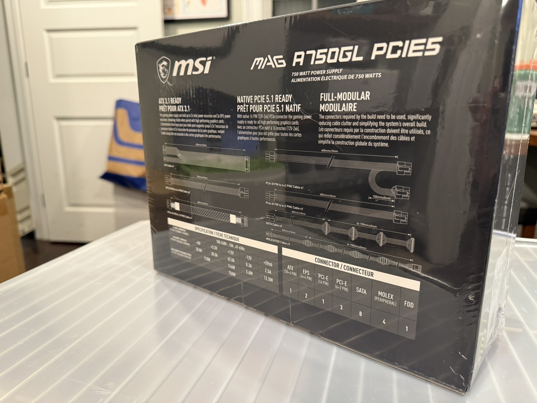 New. 750w PSU. MSI MAG A750GL PCIE5. 80+ Gold, ATX3.1, PCIe 5.1. Factory sealed.