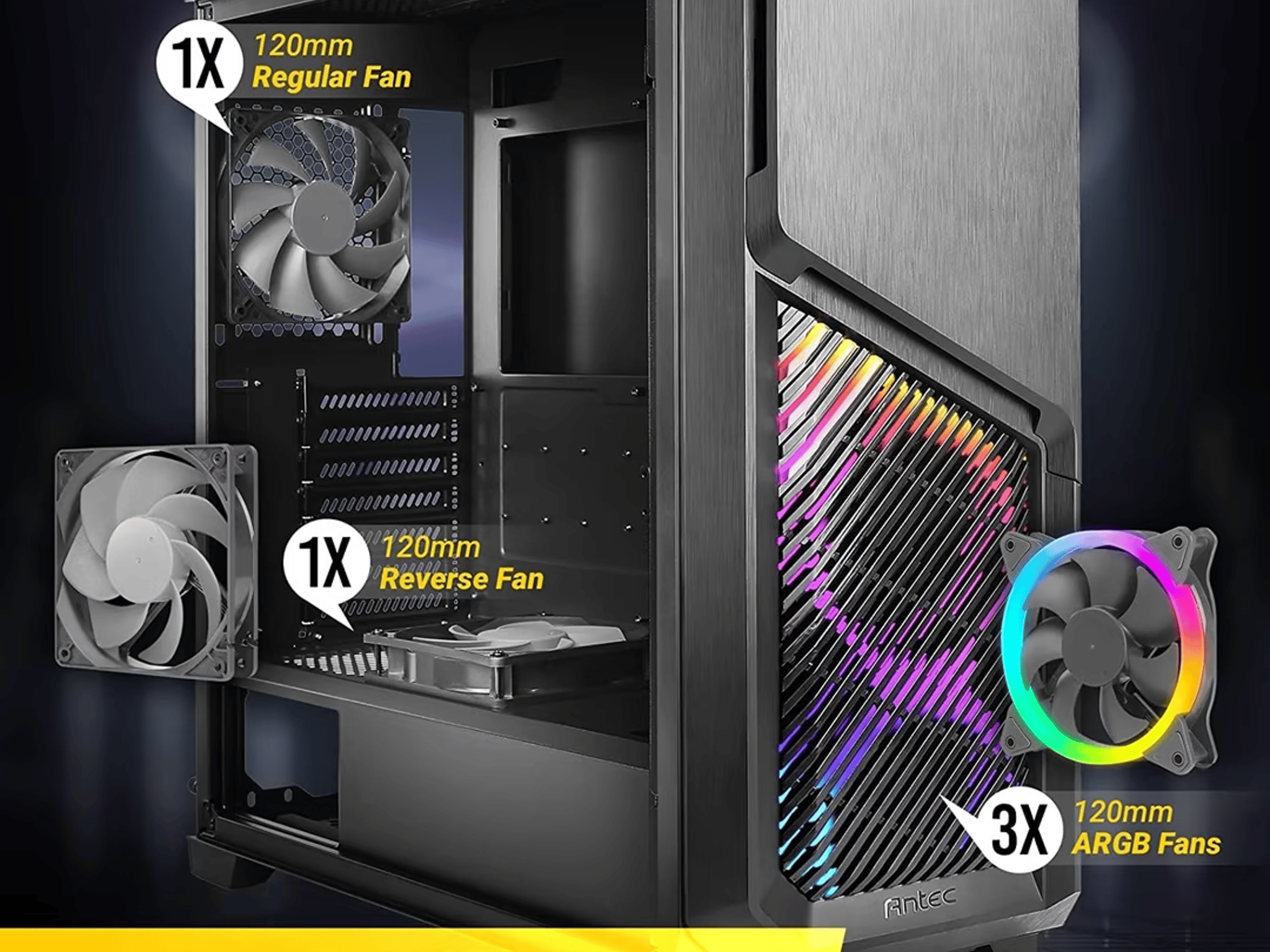 Antec Dark Phantom DP502 FLUX, Mid Tower ATX Gaming Case, Tempered Glass Side Panel