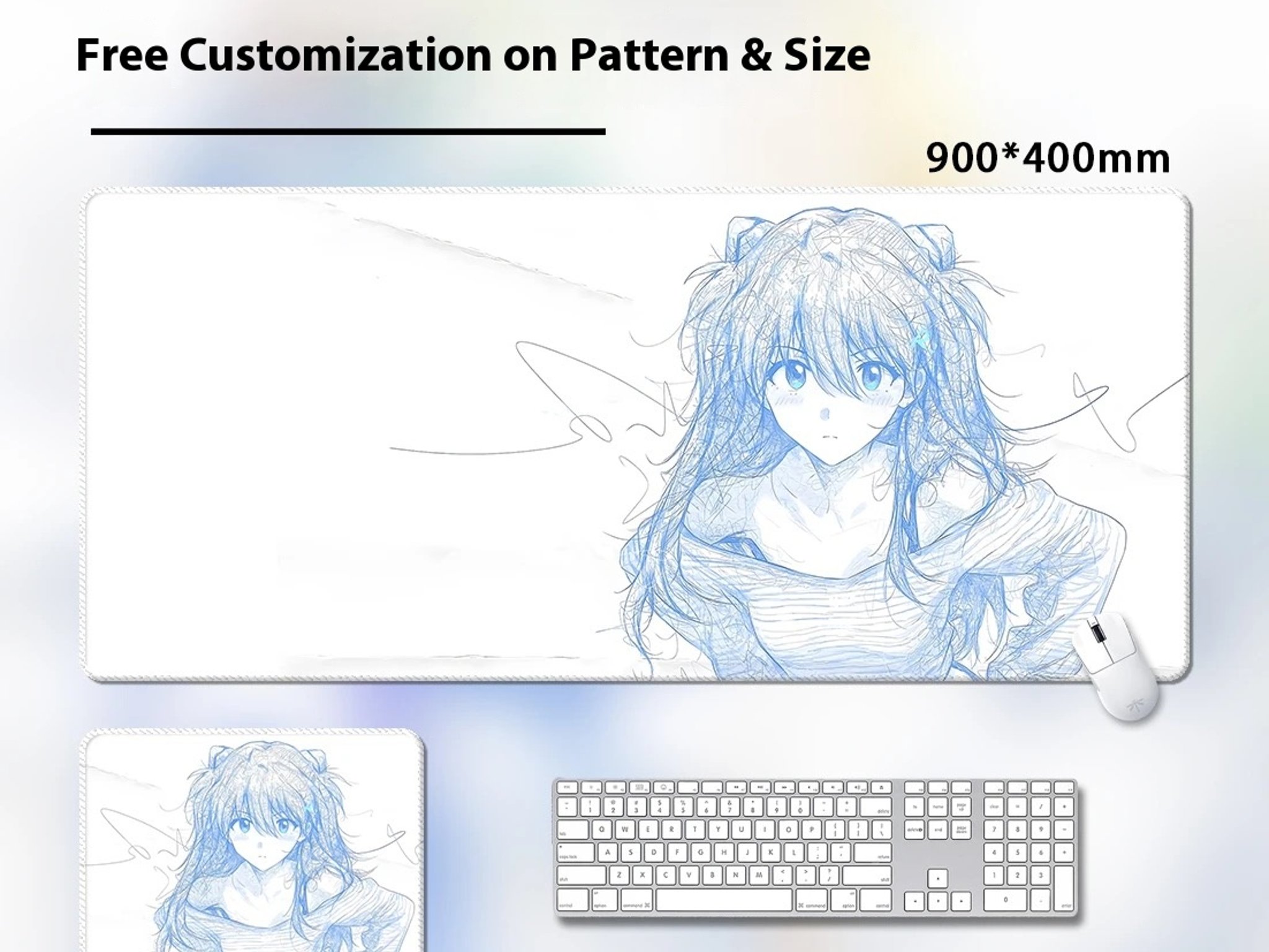 Style 5 - EVA Asuka & Rei Ayanami Abstract Line Gaming Mouse Pad