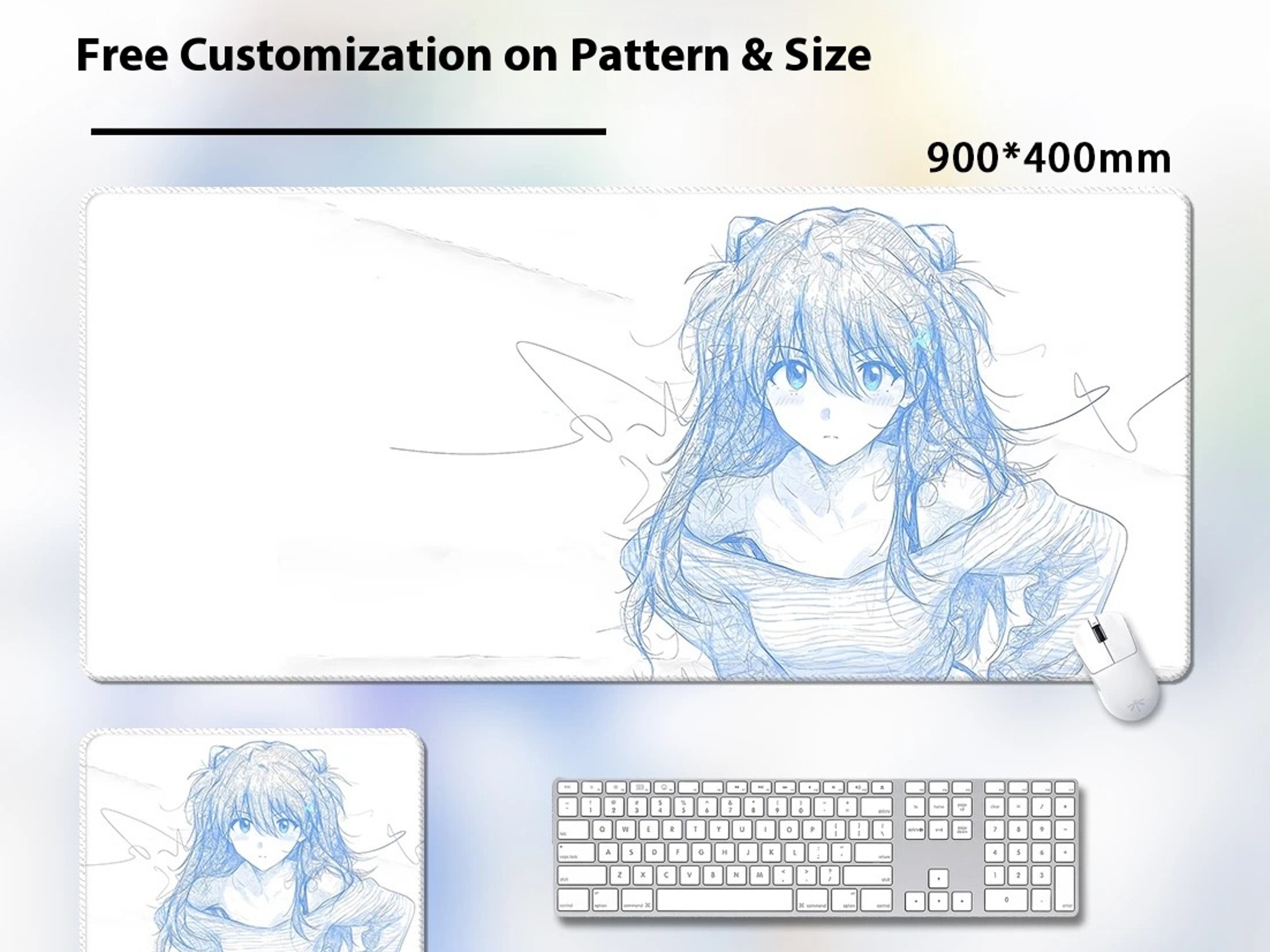 Style 5 - EVA Asuka & Rei Ayanami Abstract Line Gaming Mouse Pad