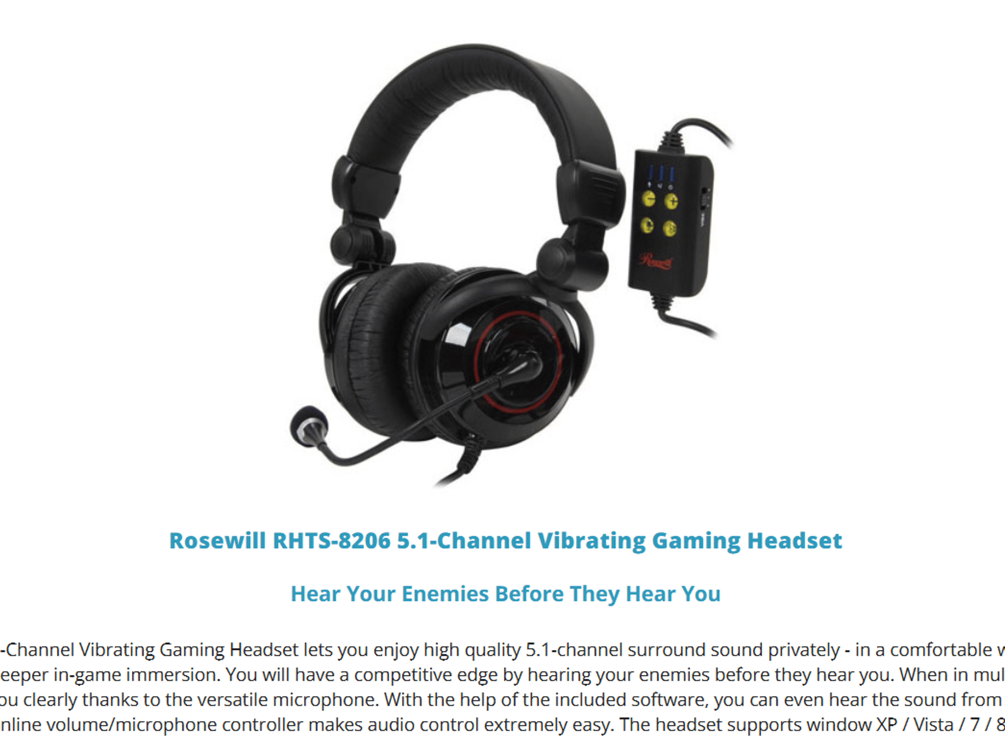 NEW ROSEWILL 5.1 CHANNEL VIBRATION USB GAMING HEADSET