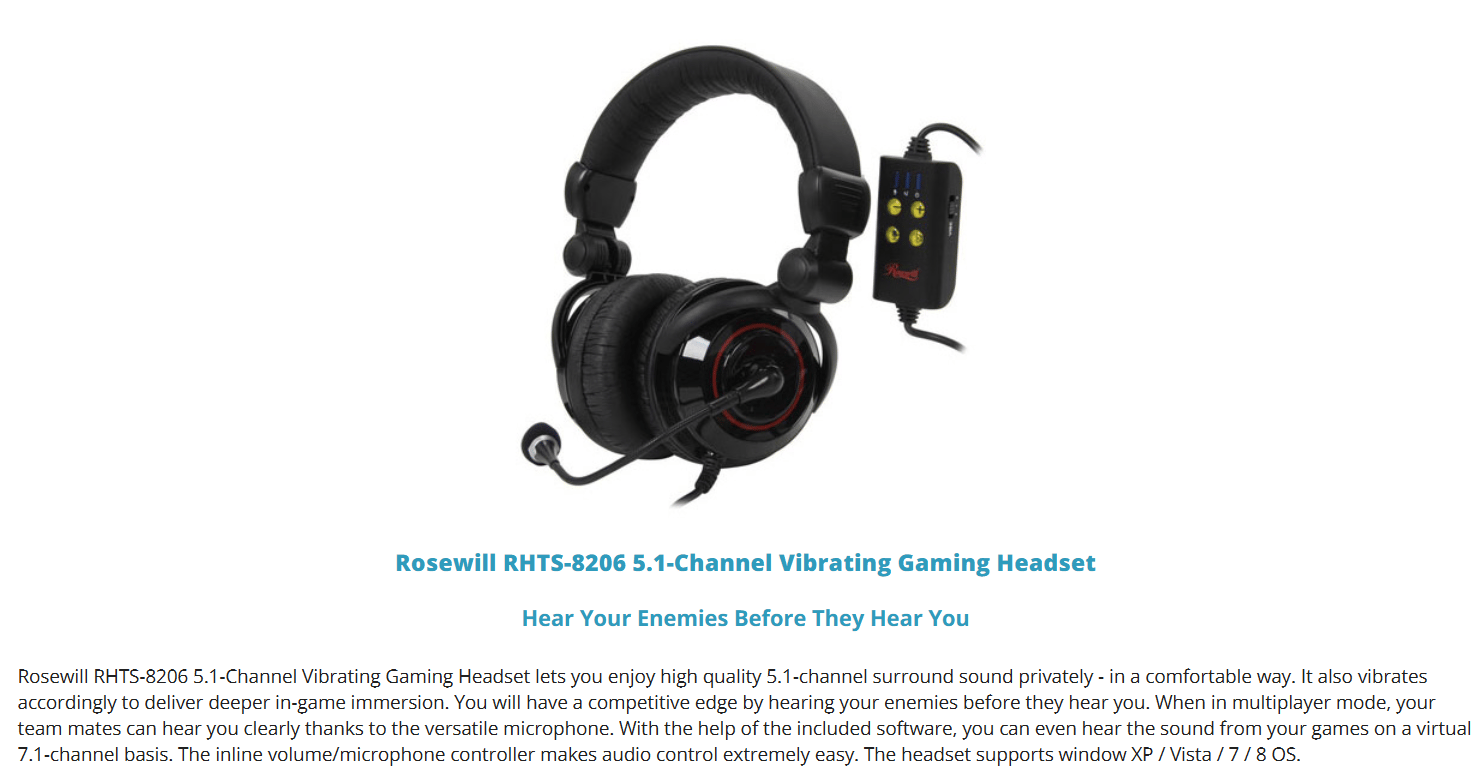NEW ROSEWILL 5.1 CHANNEL VIBRATION USB GAMING HEADSET