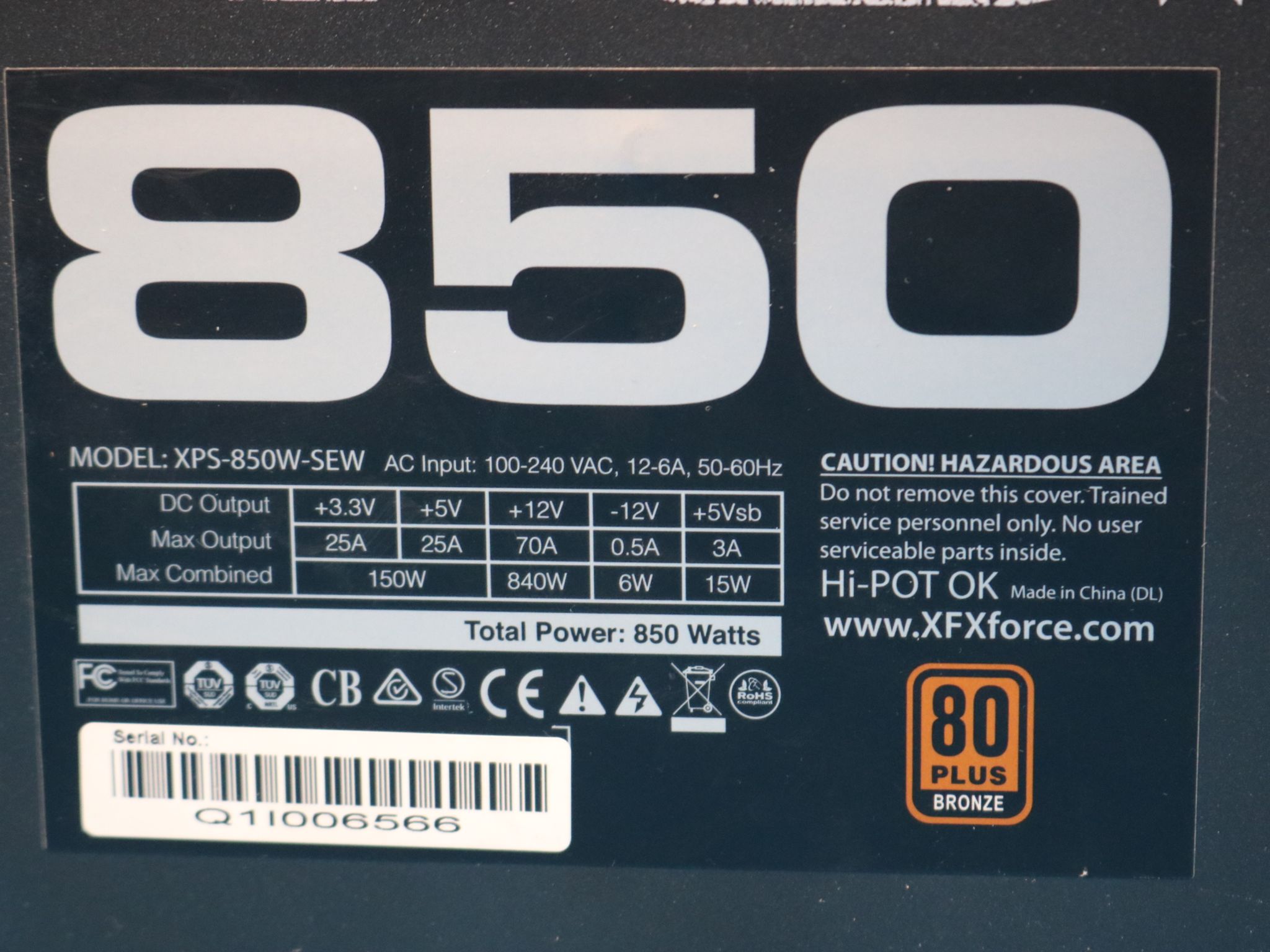 XFX TS Series 850 850W 80+ Bronze ATX Desktop PSU XPS-850W-SEW - 4291868079