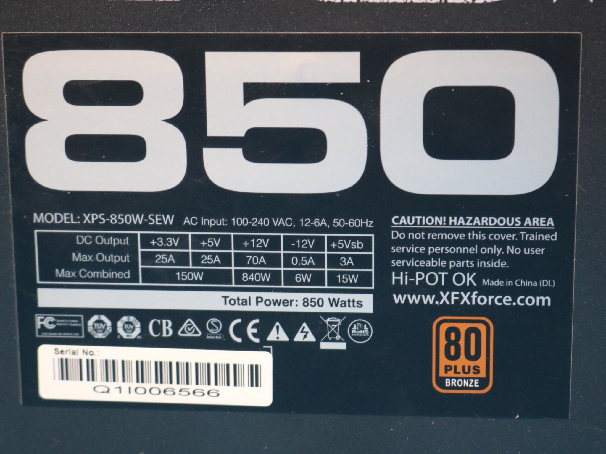XFX TS Series 850 850W 80+ Bronze ATX Desktop PSU XPS-850W-SEW - 4291868079