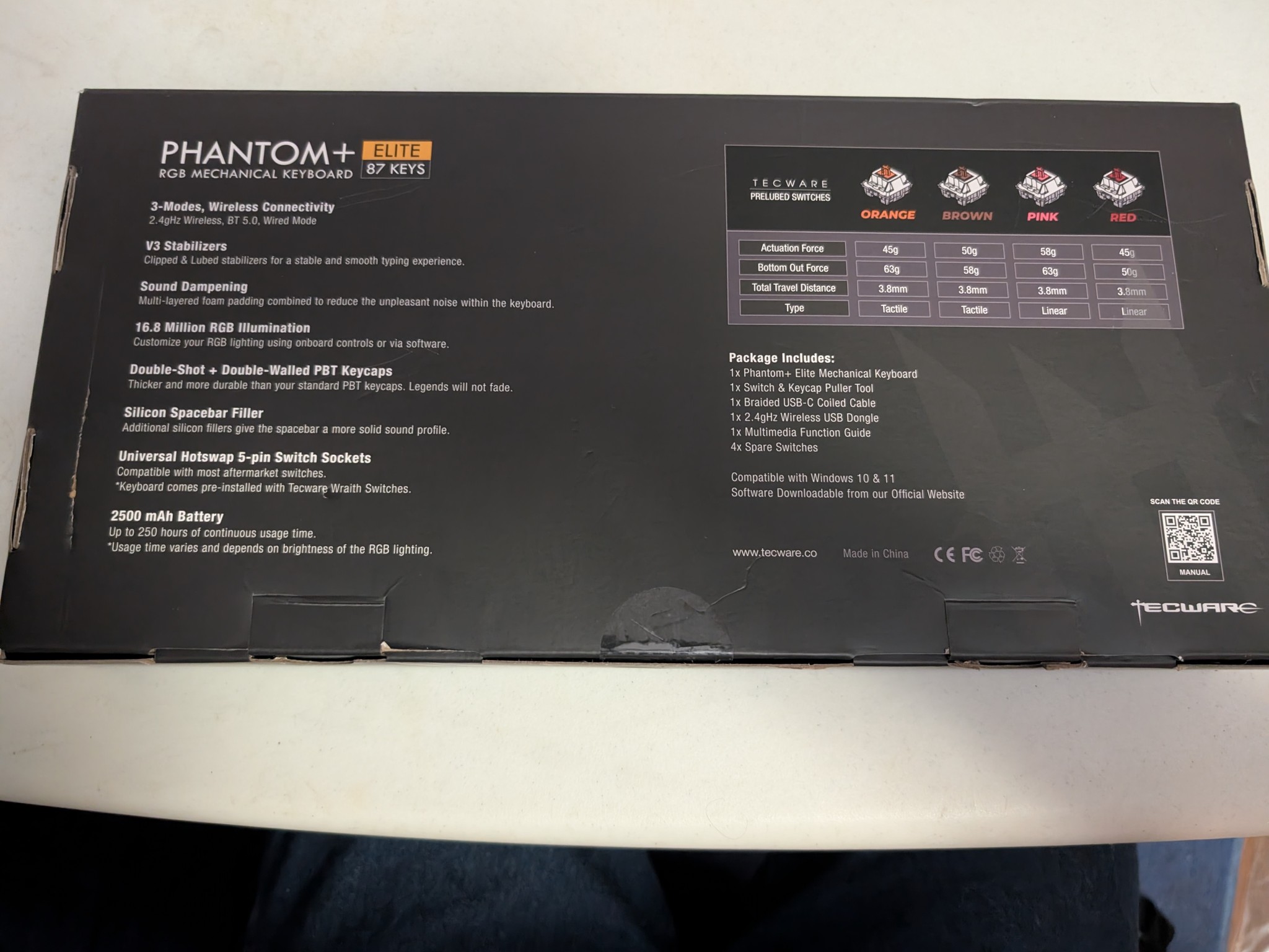 [used] TECWARE Phantom+ Elite 87-Key RGB Mechanical Keyboard