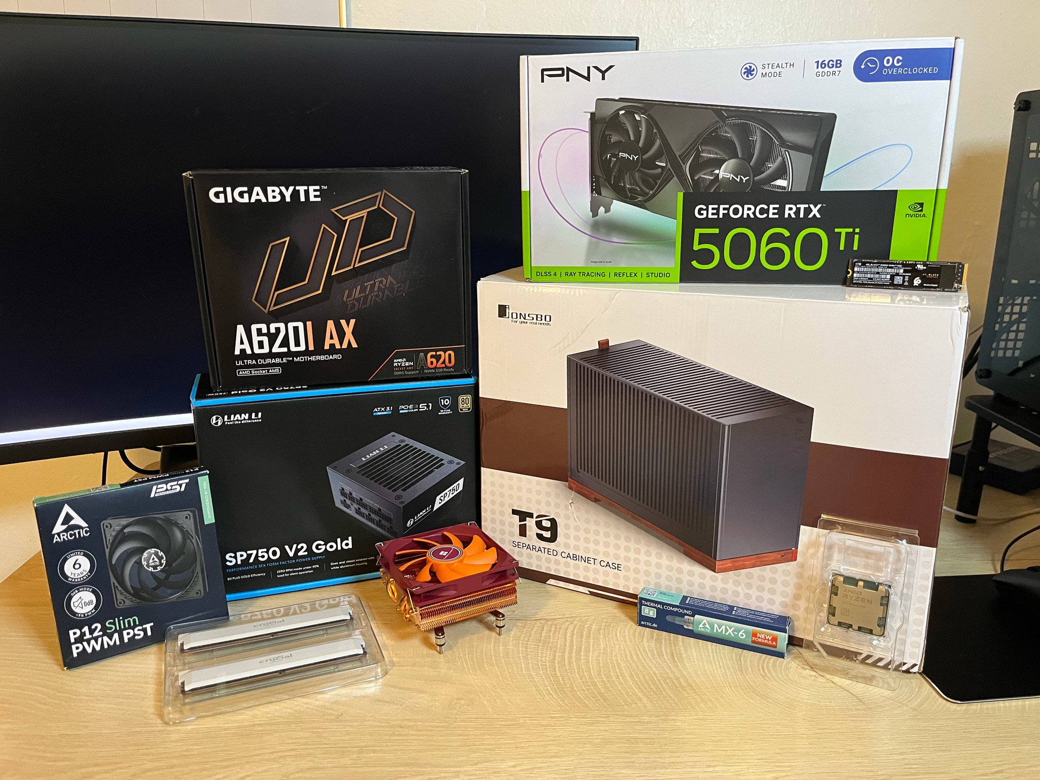 Custom Gaming PC Build Jonsbo T9, RTX 5060 Ti 16gb, Ryzen 7 7700, Crucial Pro 32gb DDR5 RAM Mini ITX