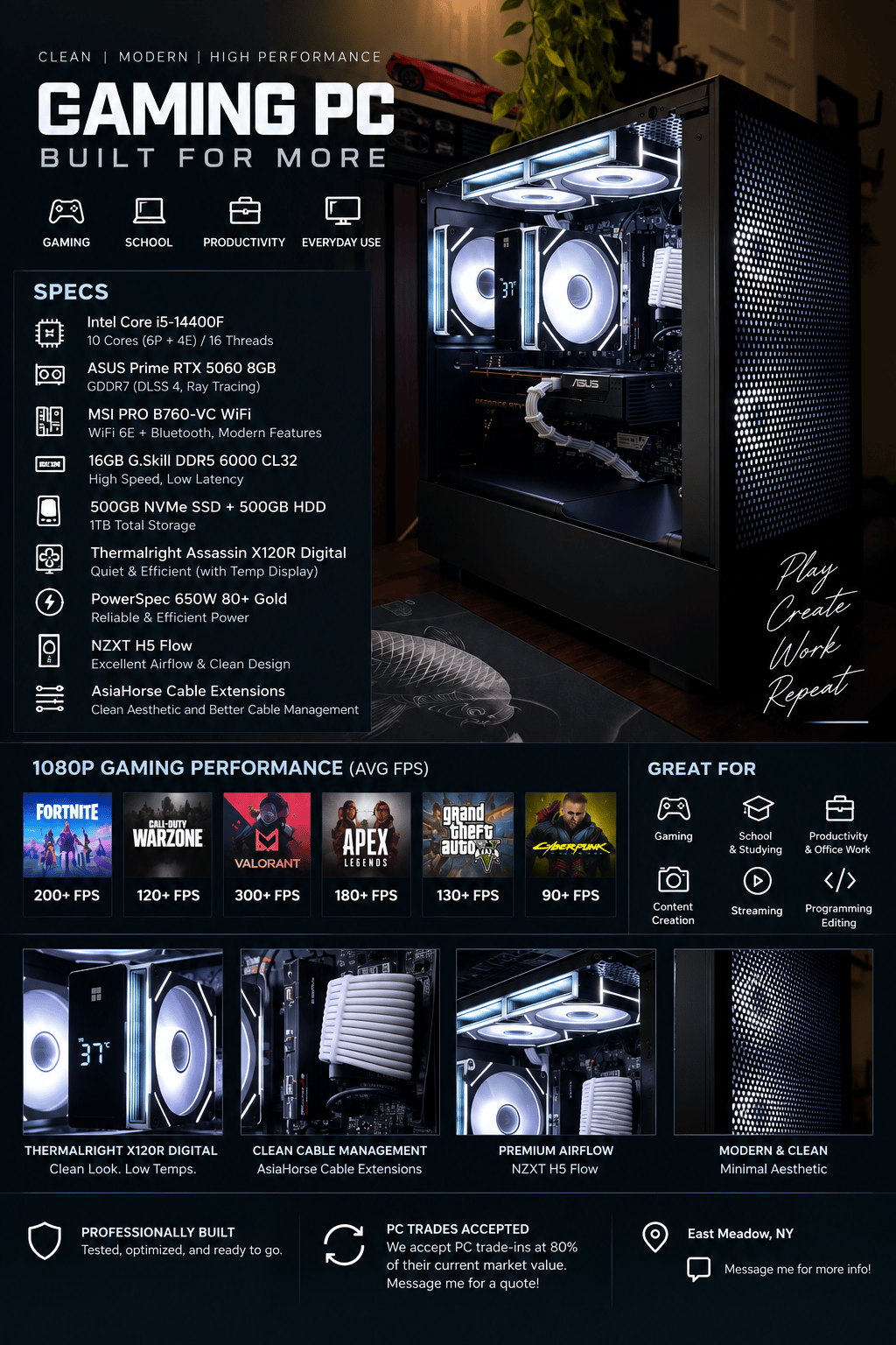 GeForce RTX 5060 Custom Gaming PC - Core i5-14400F, 16GB RAM, 1TB SSD
