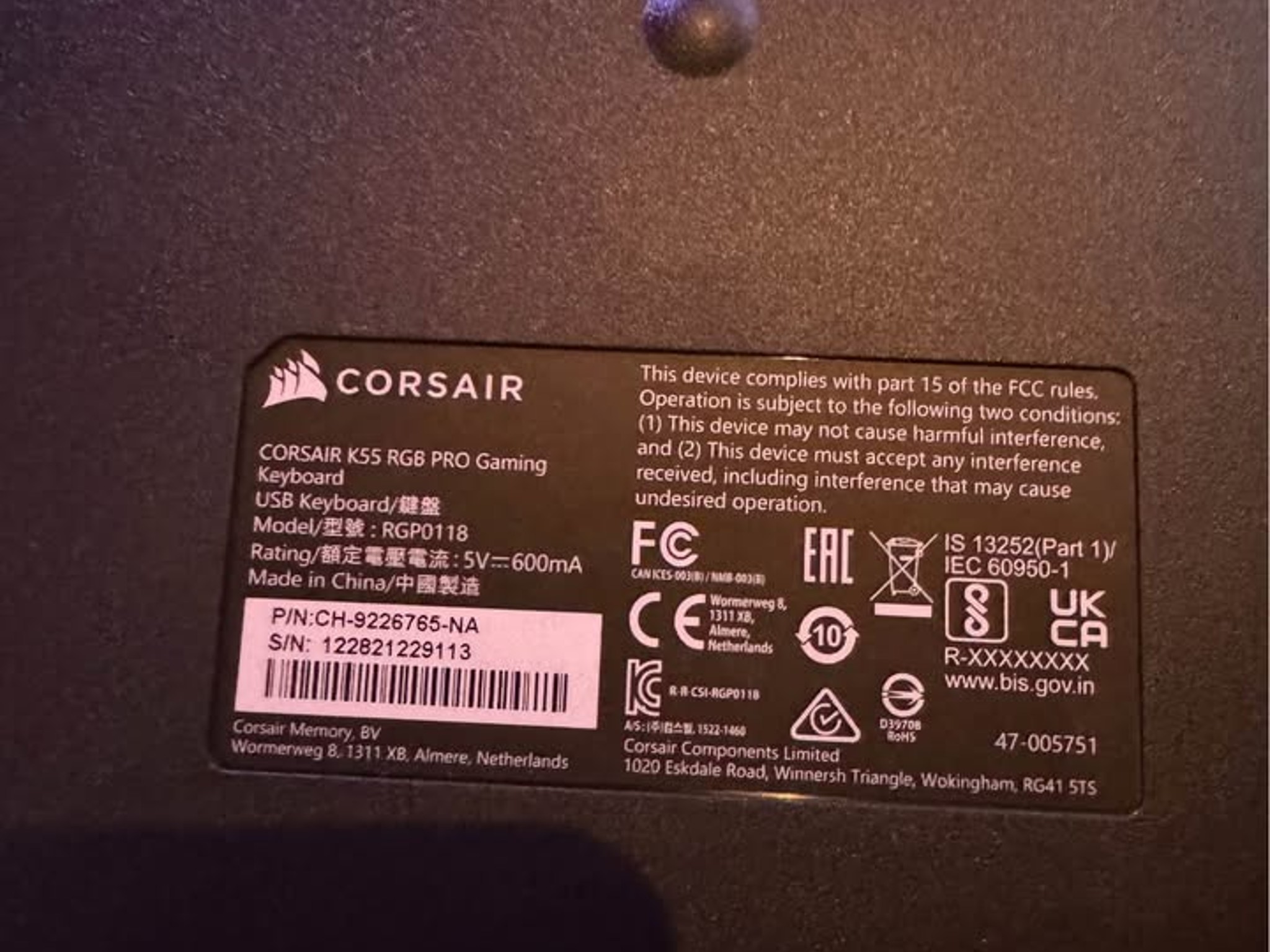 Corsair Wired K55 RGB Pro Keyboard & Corsair Sabre Mouse