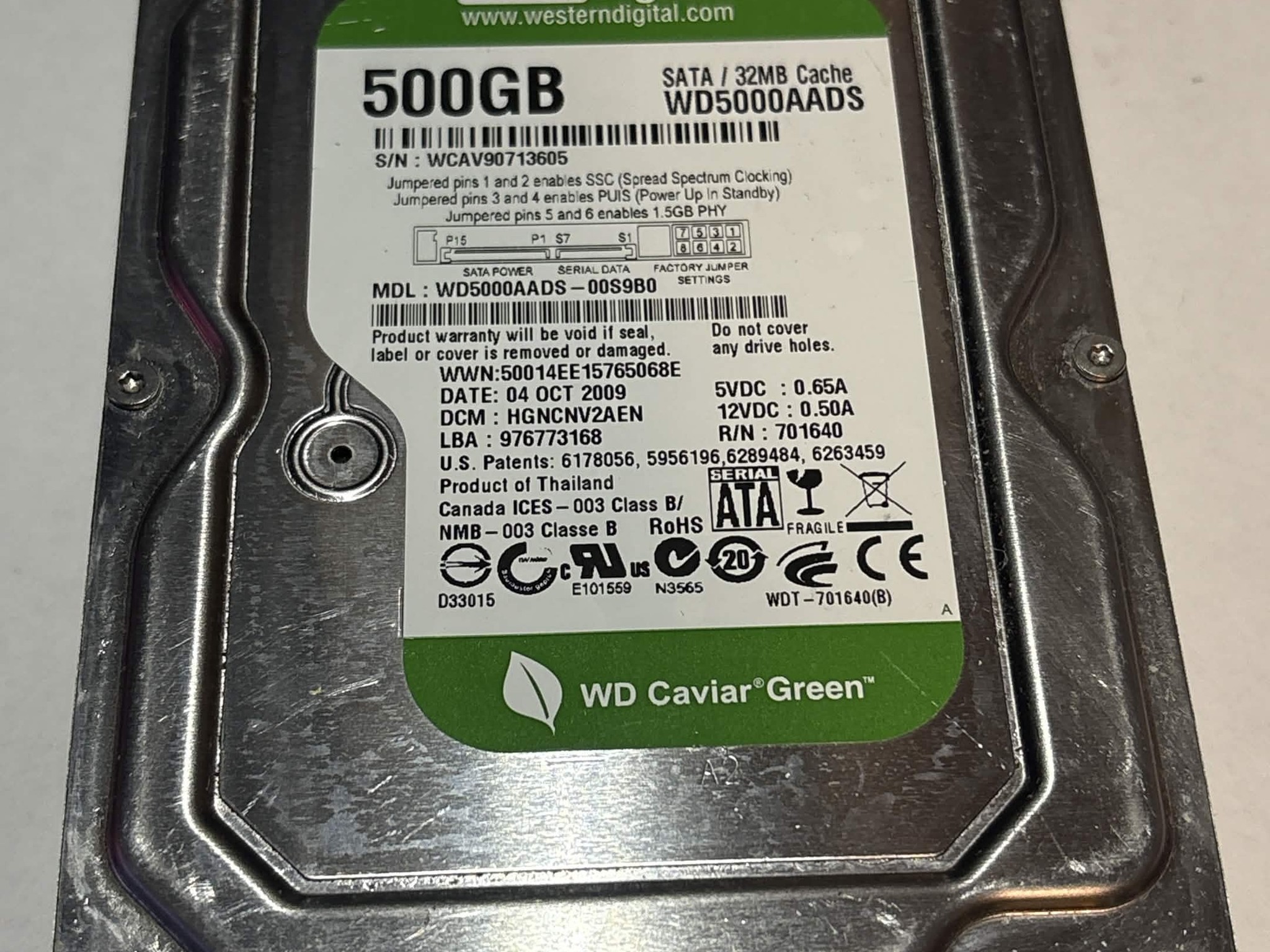 WD Caviar Green 500GB SATA Hard Drive | Tested & Functional