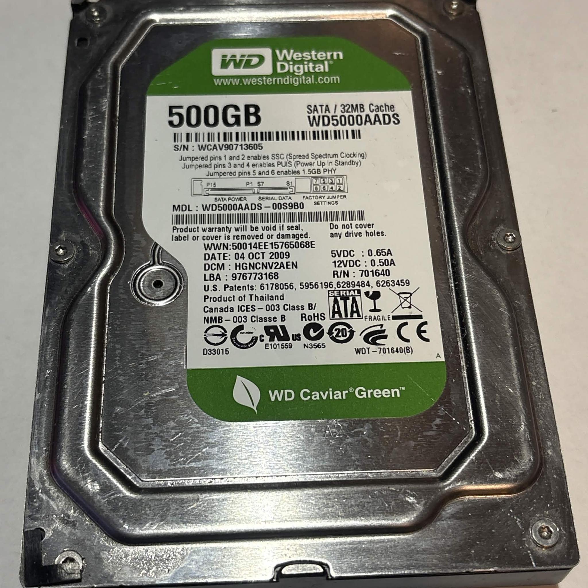 WD Caviar Green 500GB SATA Hard Drive | Tested & Functional