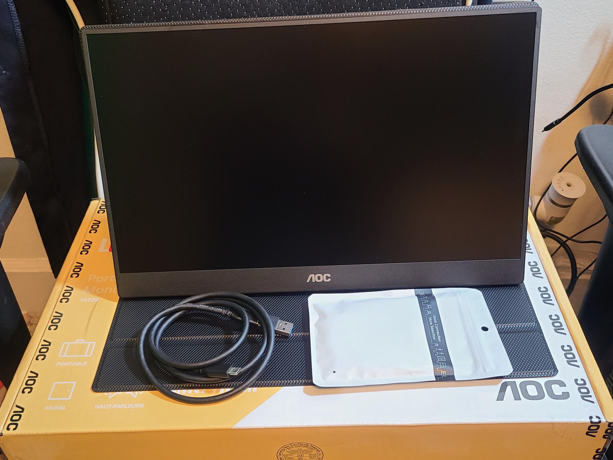 AOC 16" 16T20 Portable Monitor, Slim Smart Cover plus mini HDMI to HDMI adapter