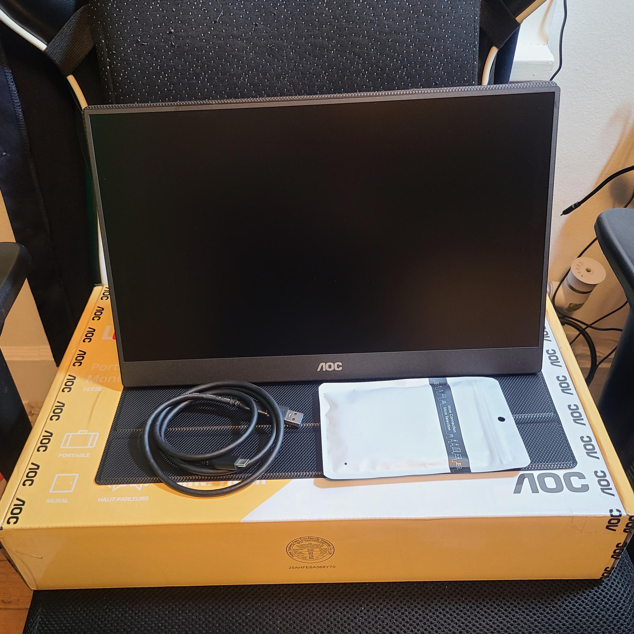 AOC 16" 16T20 Portable Monitor, Slim Smart Cover plus mini HDMI to HDMI adapter