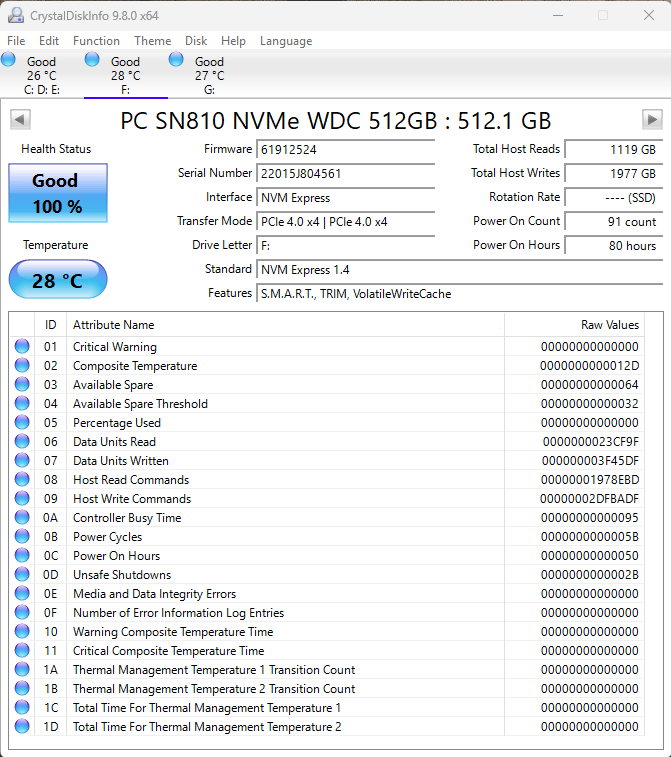 Western Digital SN810 512GB Gen 4x4 512MB DRAM | Solid State Drive | SSD NVME M.2 2280 | 100% Health