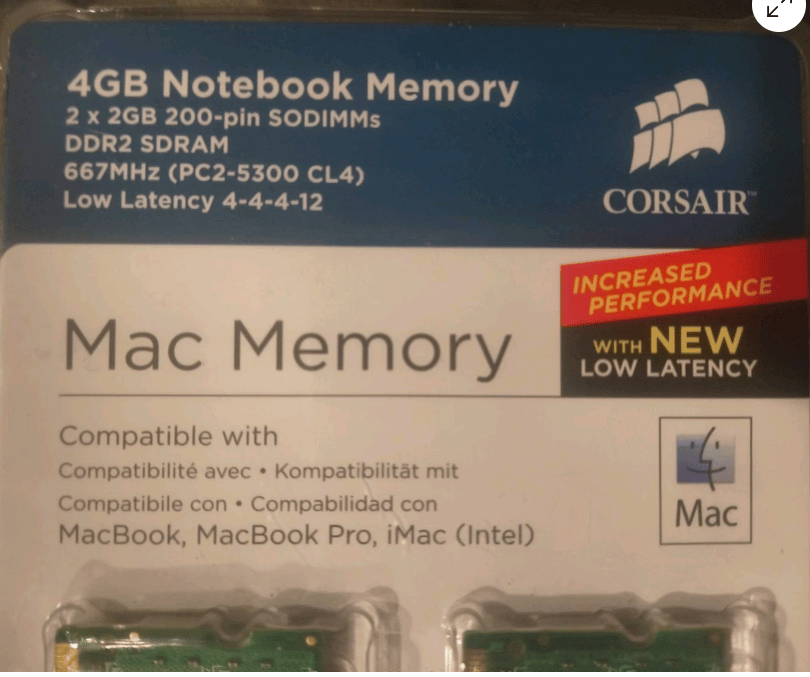 Corsair 2 x 2GB DDR2 SDRAM Mac Memory UNOPENED