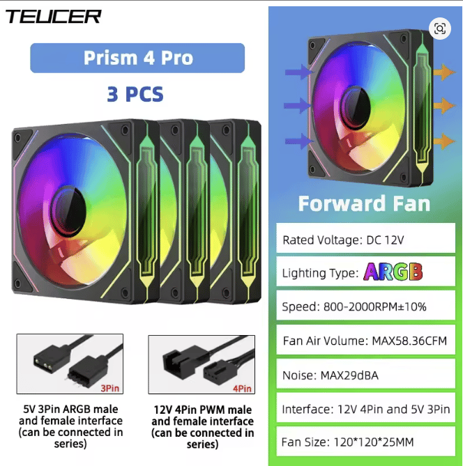 Teucer Infinite Mirror / Prism 4Pro 120mm Fan 3 Pack Black