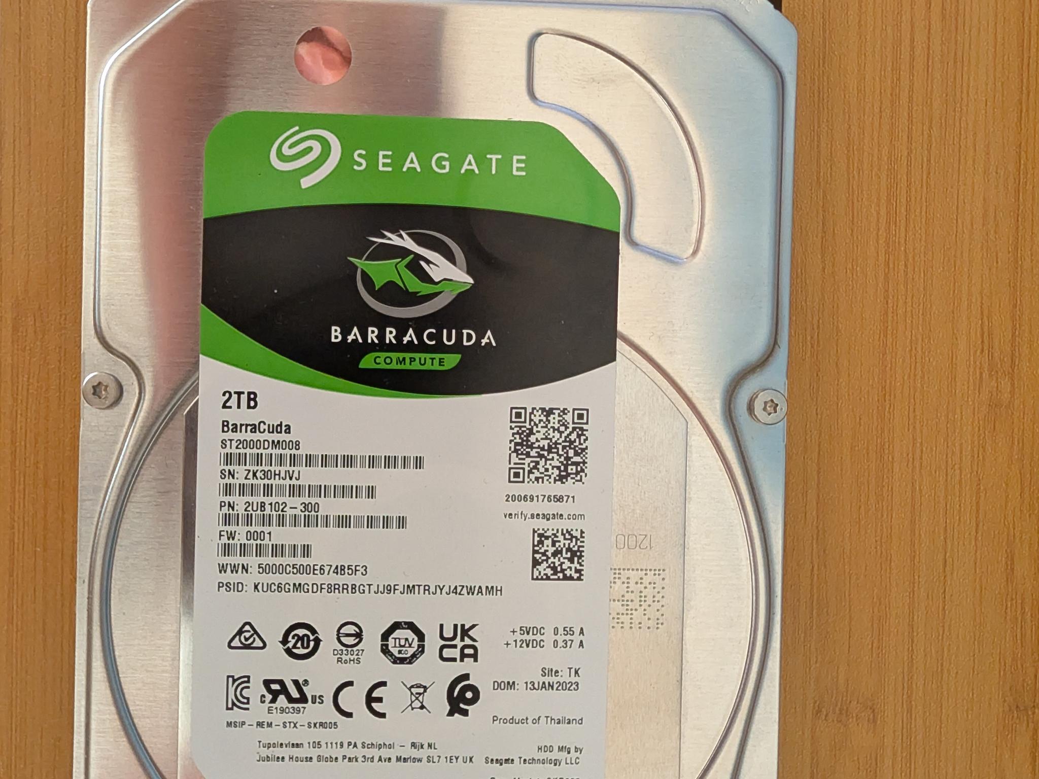 [Excellent Condition] Seagate BarraCuda 2TB HDD (7200 RPM) - 100% Healthy & Securely Wiped