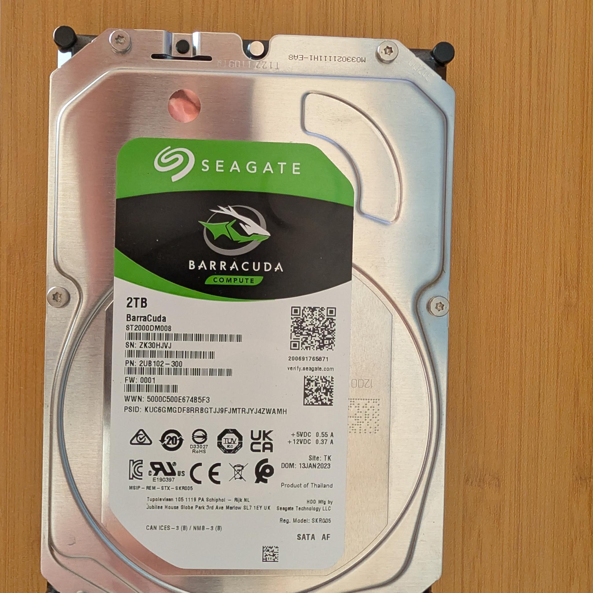 [Excellent Condition] Seagate BarraCuda 2TB HDD (7200 RPM) - 100% Healthy & Securely Wiped