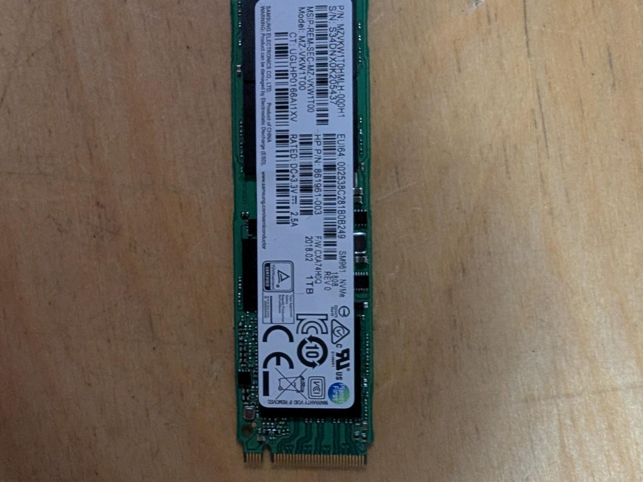 1TB Samsung PM961 NVME SSD