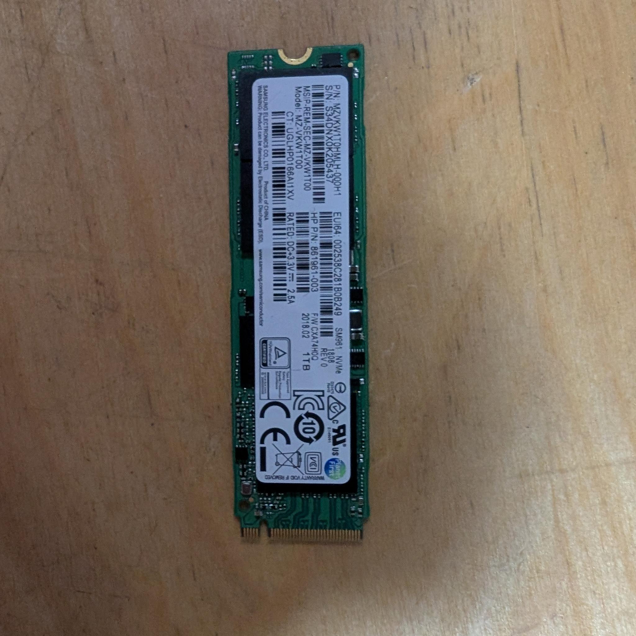 1TB Samsung PM961 NVME SSD
