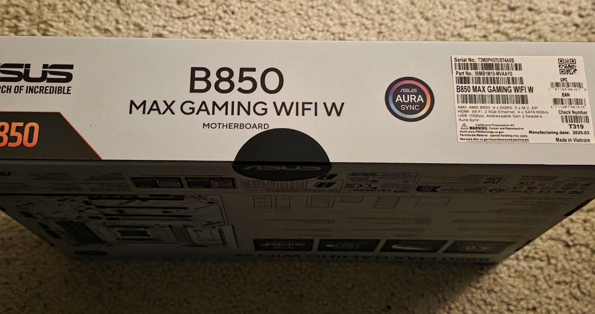 ASUS B850 MAX GAMING WIFI W AM5 ATX Motherboard Brand New In Box Sealed