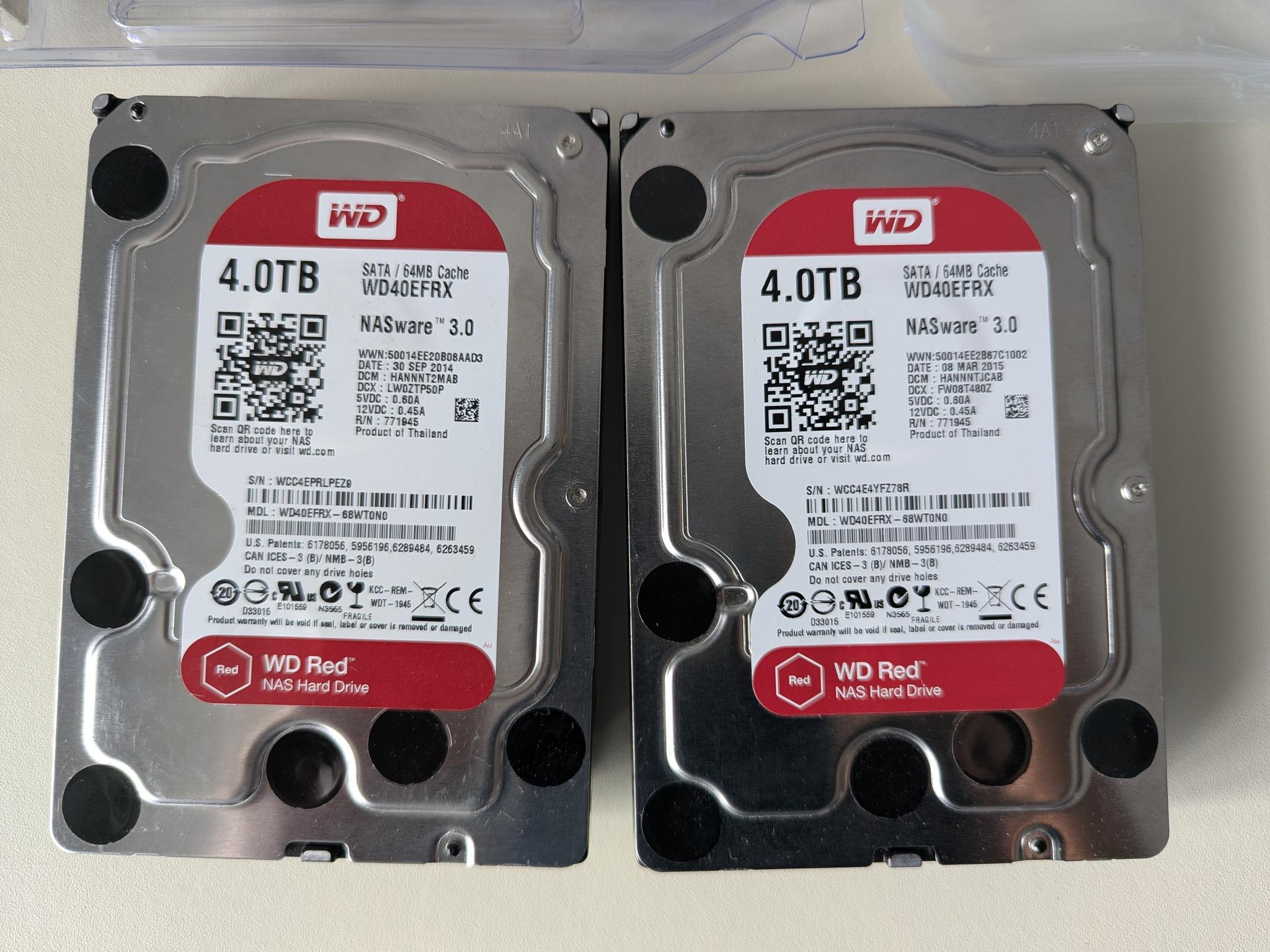 2 - Western Digital Red 4TB (8TB total) 3.5" HDD w/ RAID Controller WD40EFRX