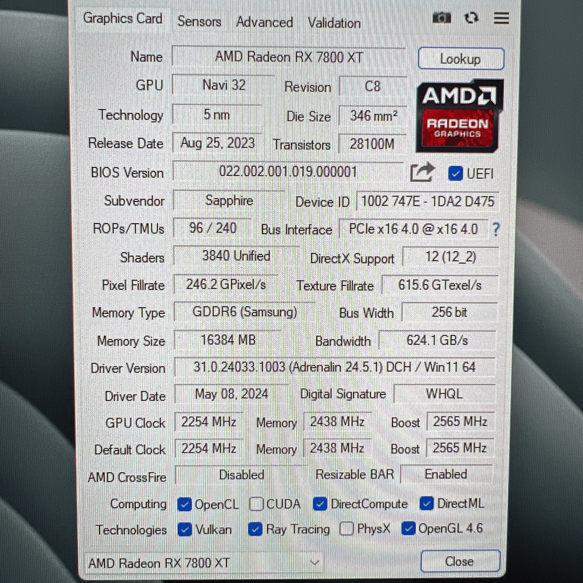 Sapphire Nitro+ Radeon RX 7800 XT