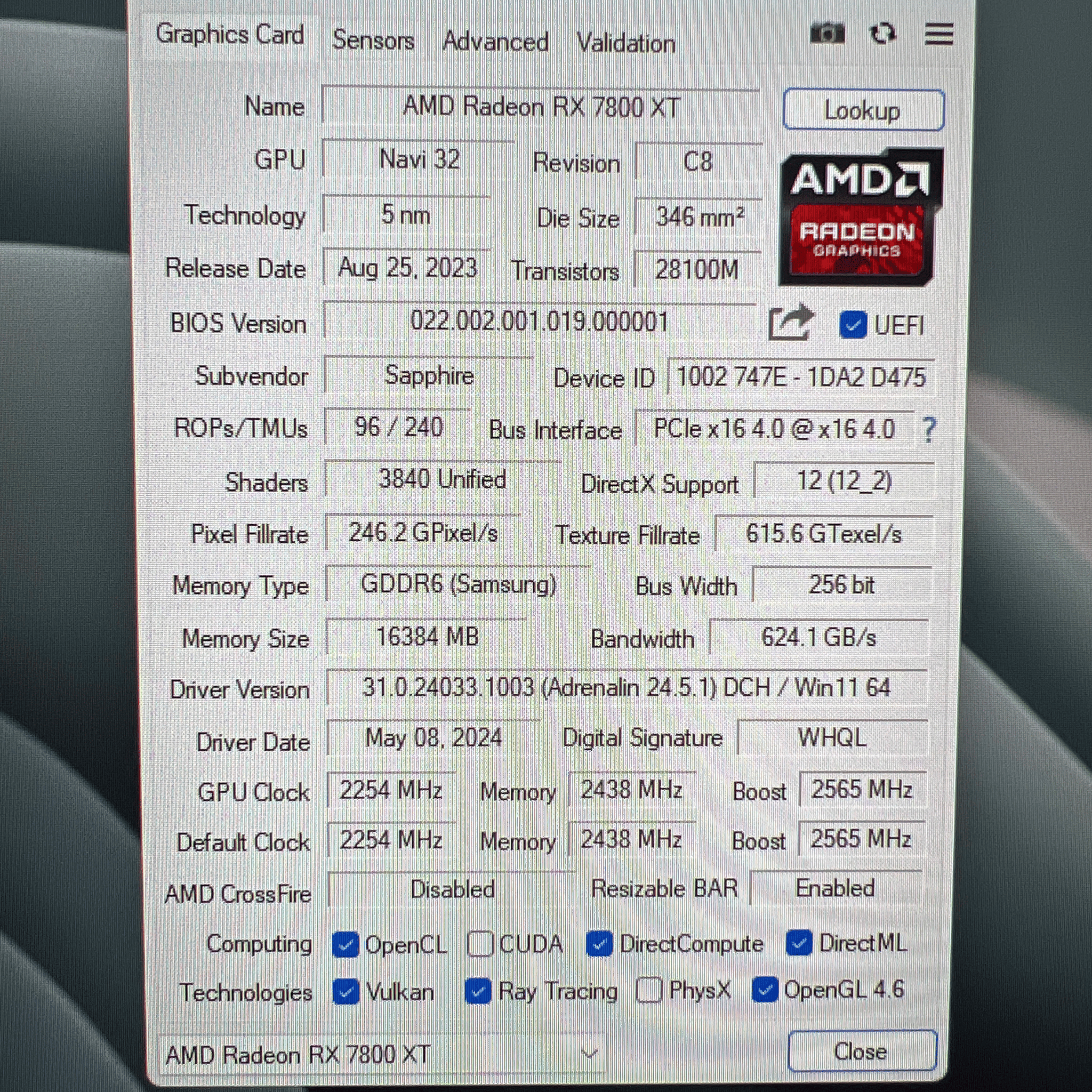 Sapphire Nitro+ Radeon RX 7800 XT