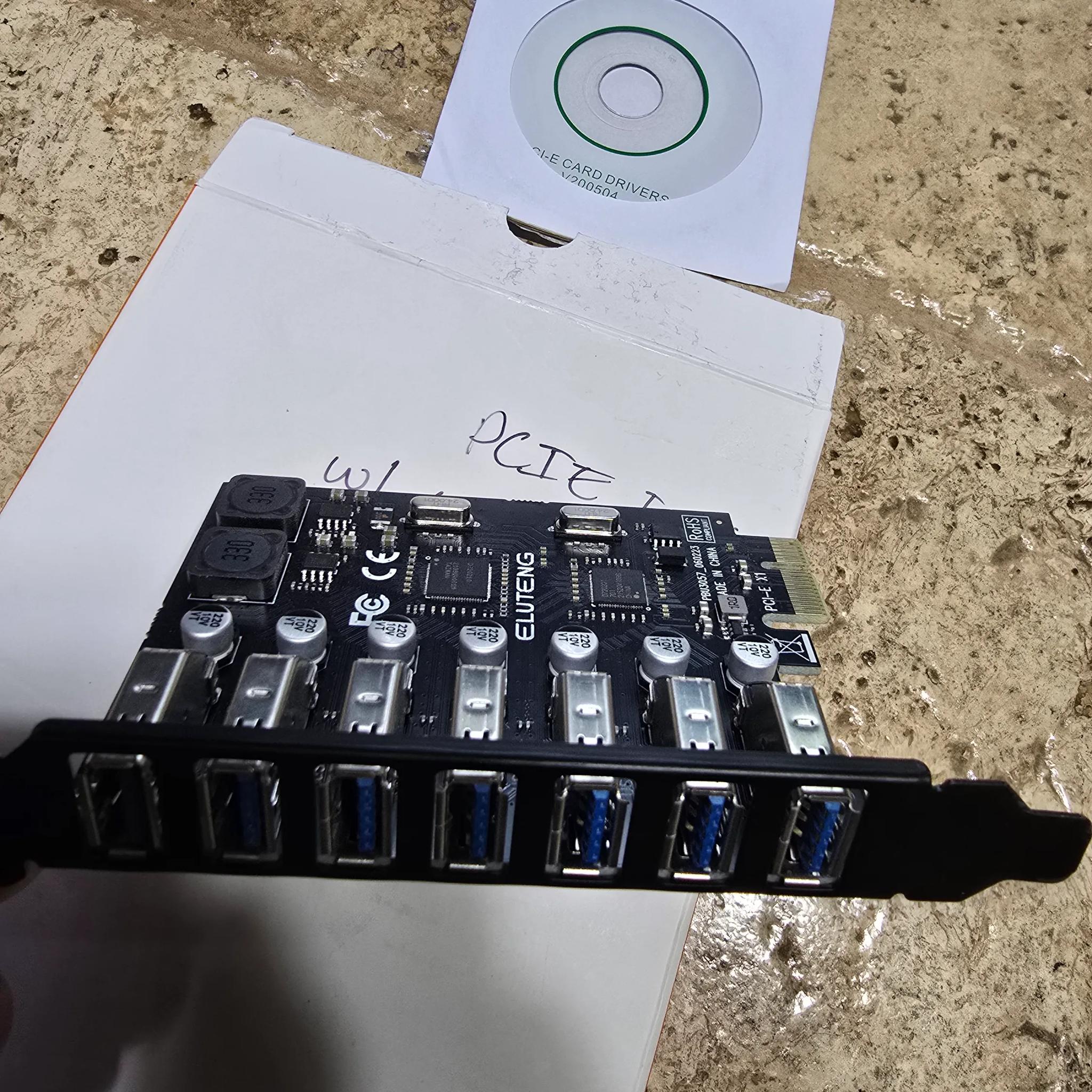 Eluteng PCIE to 7 Ports USB 3.2 expansion card new
