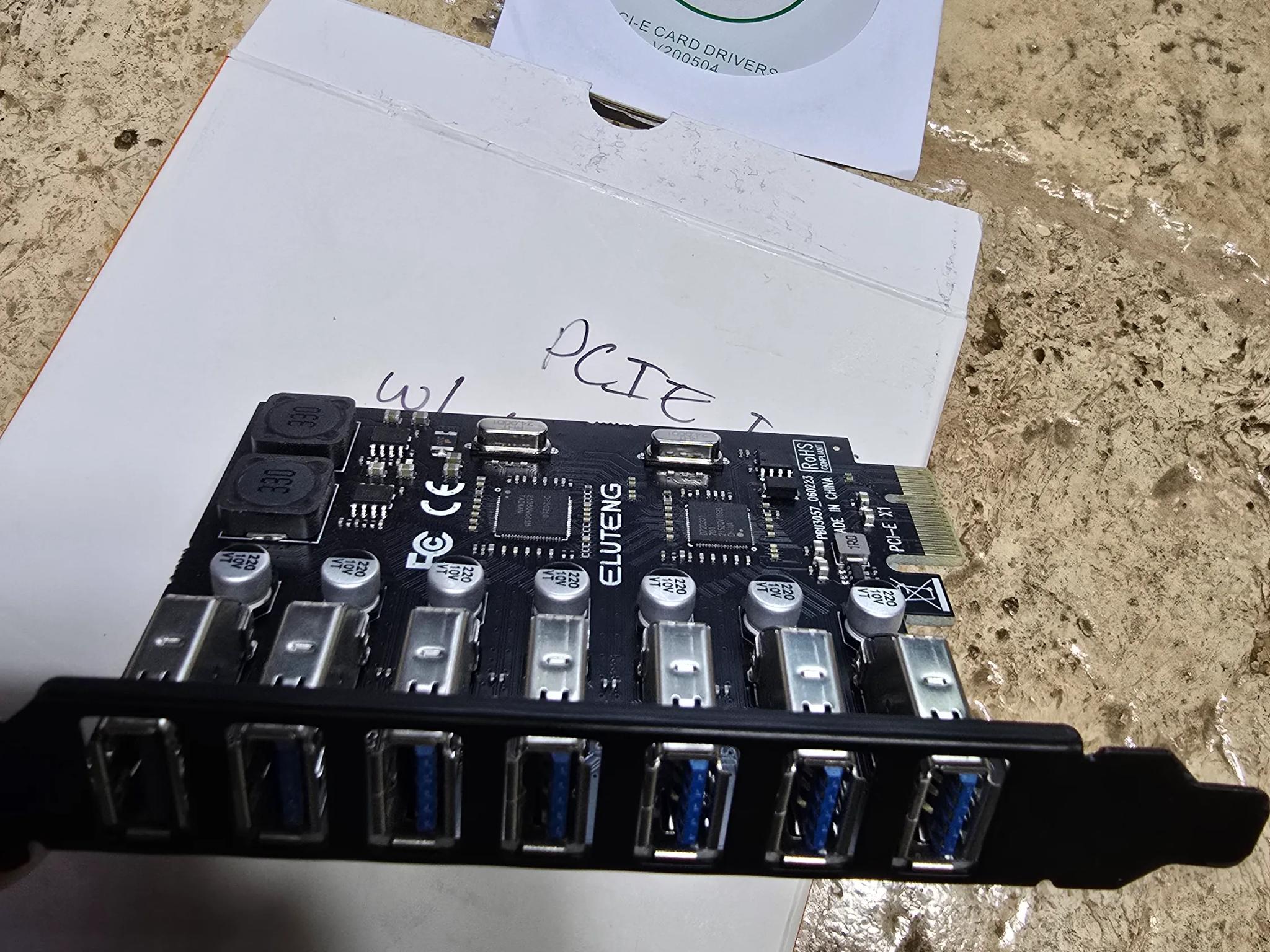 Eluteng PCIE to 7 Ports USB 3.2 expansion card new