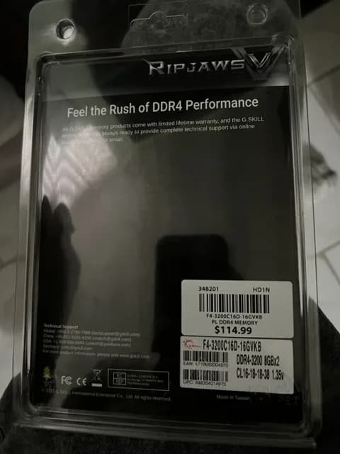 G.Skill Ripjaws V 16GB (2 x 8GB) DDR4-3200 PC4-25600 CL16 Dual Channel Desktop Memory Kit 3200C16D