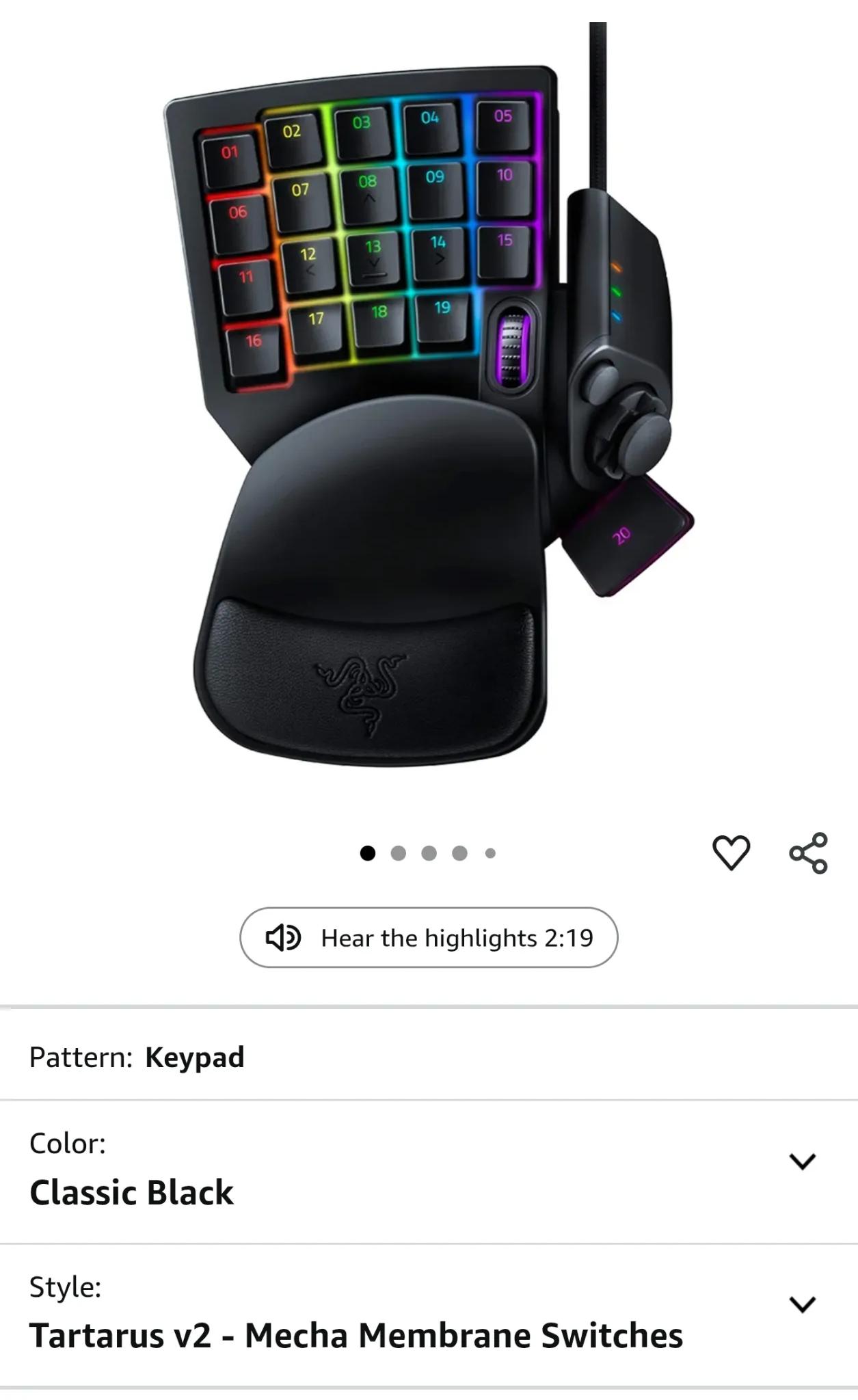 Razer Tartarus V2 Gaming Keypad - Black